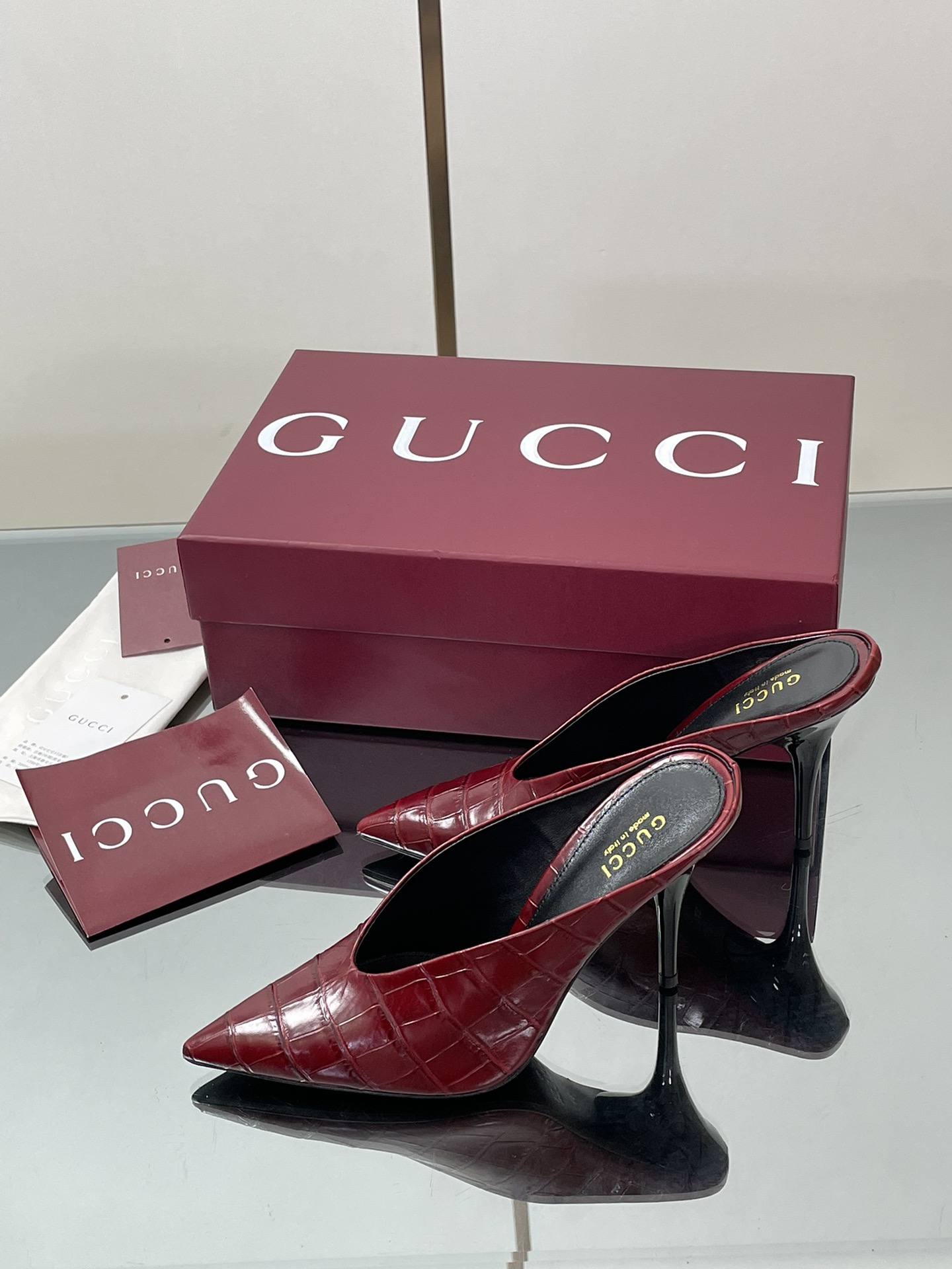 GUCCI グッチ ミッドヒール ミュール レディース 本革 紅色 ブラック 38 39 40 41 42 - 画像 5