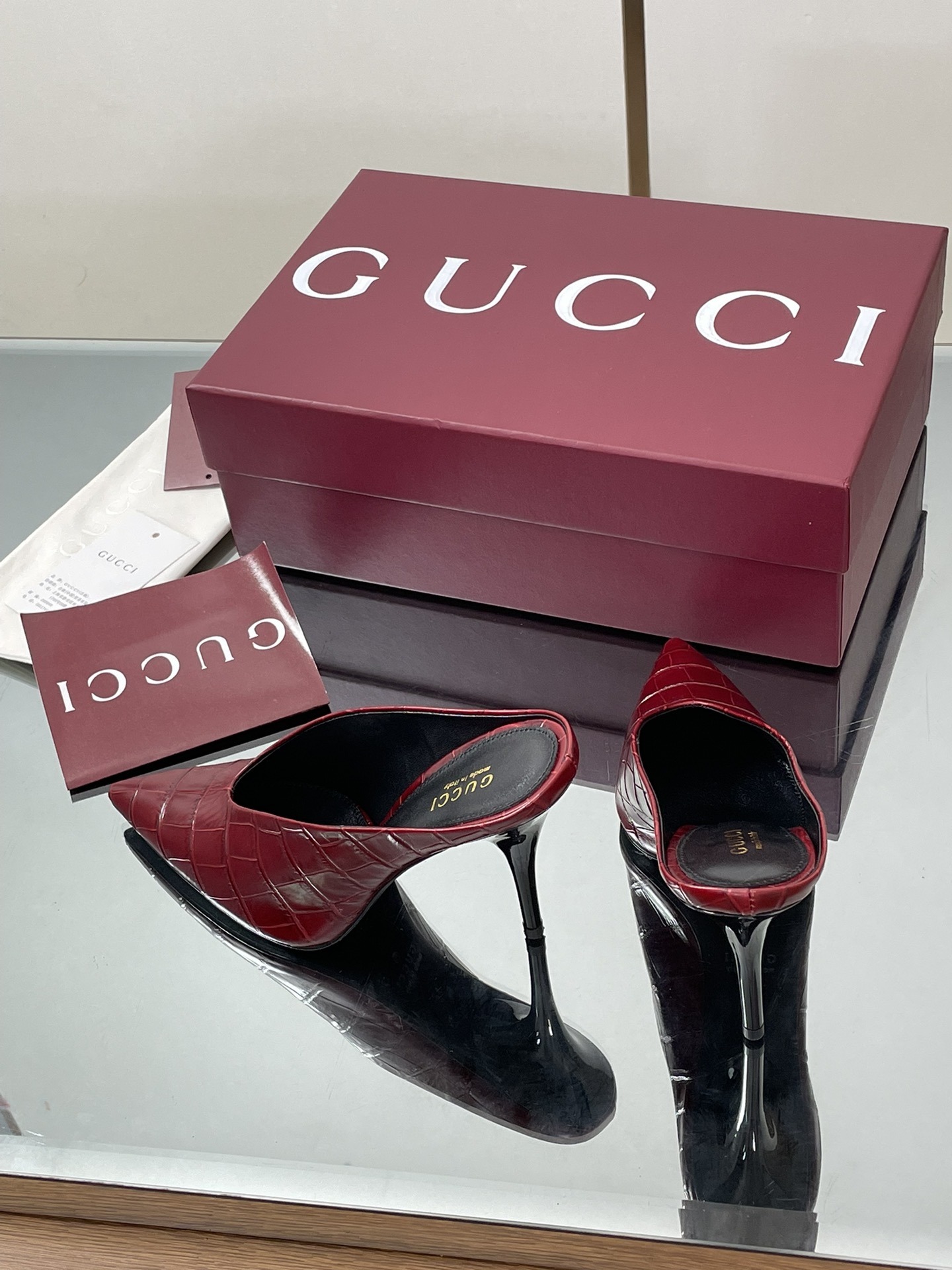 GUCCI グッチ ミッドヒール ミュール レディース 本革 紅色 ブラック 38 39 40 41 42 - 画像 6