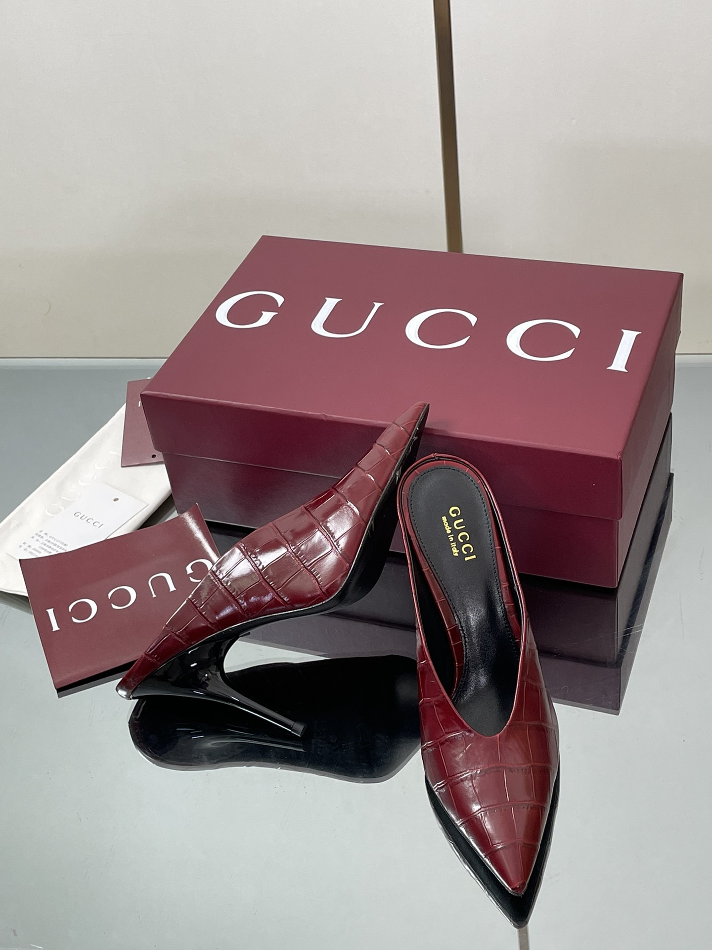 GUCCI グッチ ミッドヒール ミュール レディース 本革 紅色 ブラック 38 39 40 41 42 - 画像 8