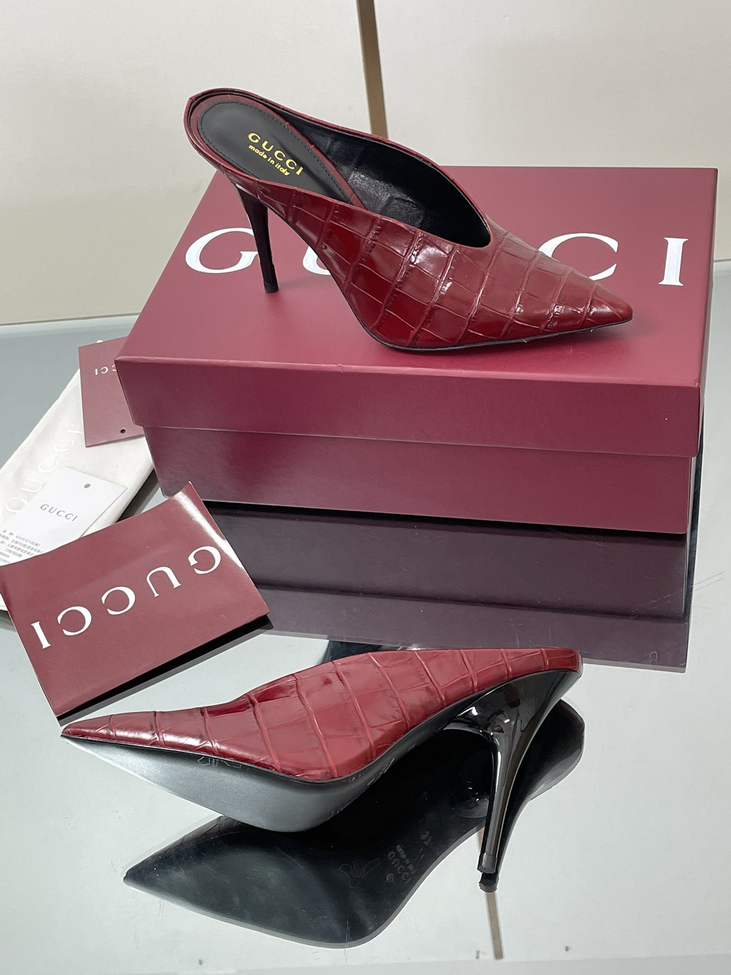 GUCCI グッチ ミッドヒール ミュール レディース 本革 紅色 ブラック 38 39 40 41 42 - 画像 9