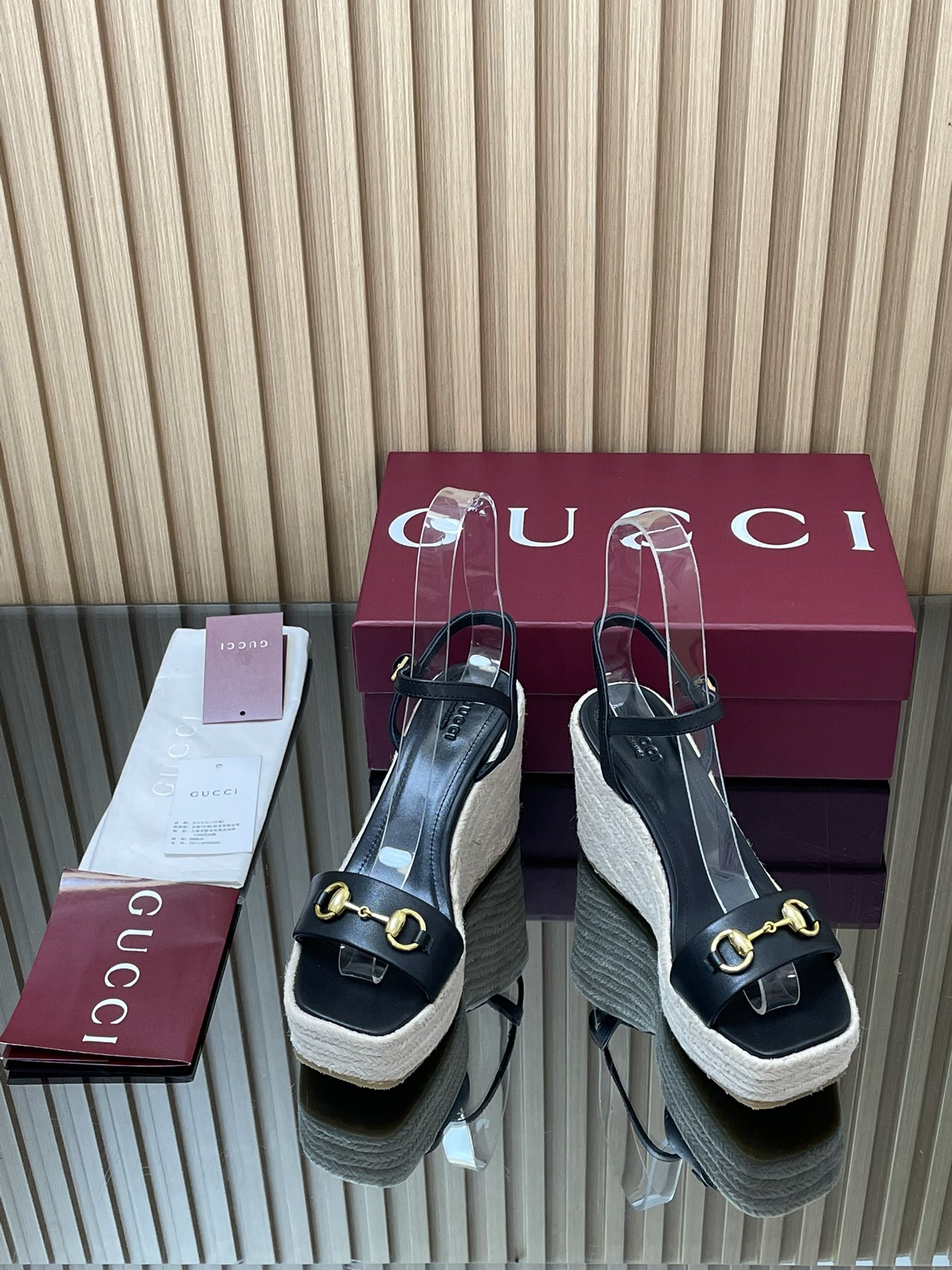 GUCCI グッチ フラットサンダル レディース エスパドリーユ 黒 - 画像 2
