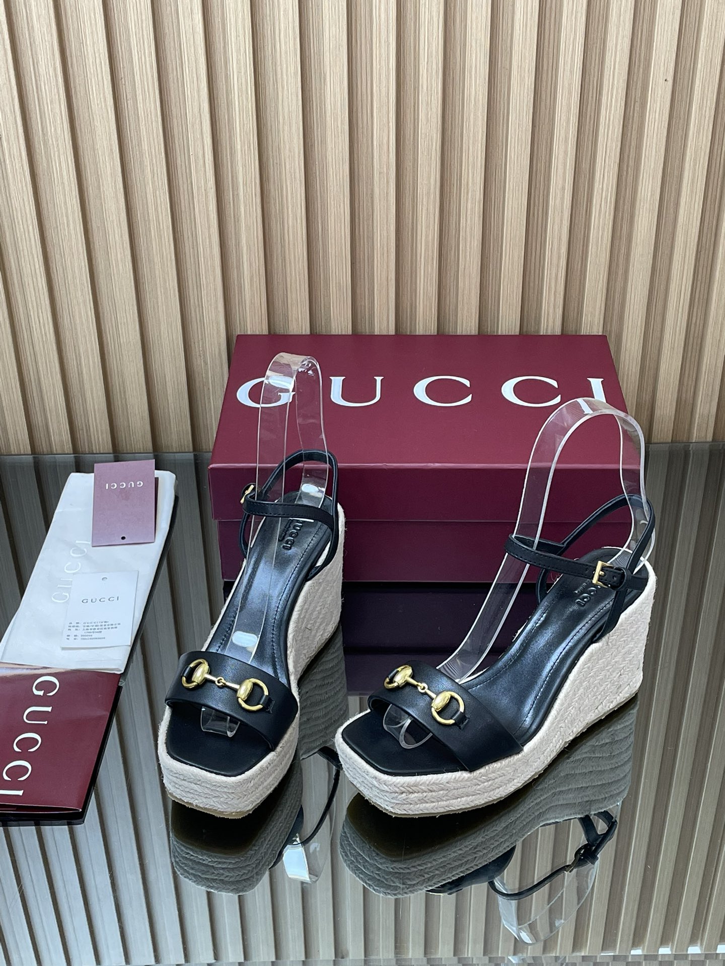 GUCCI グッチ フラットサンダル レディース エスパドリーユ 黒 - 画像 3