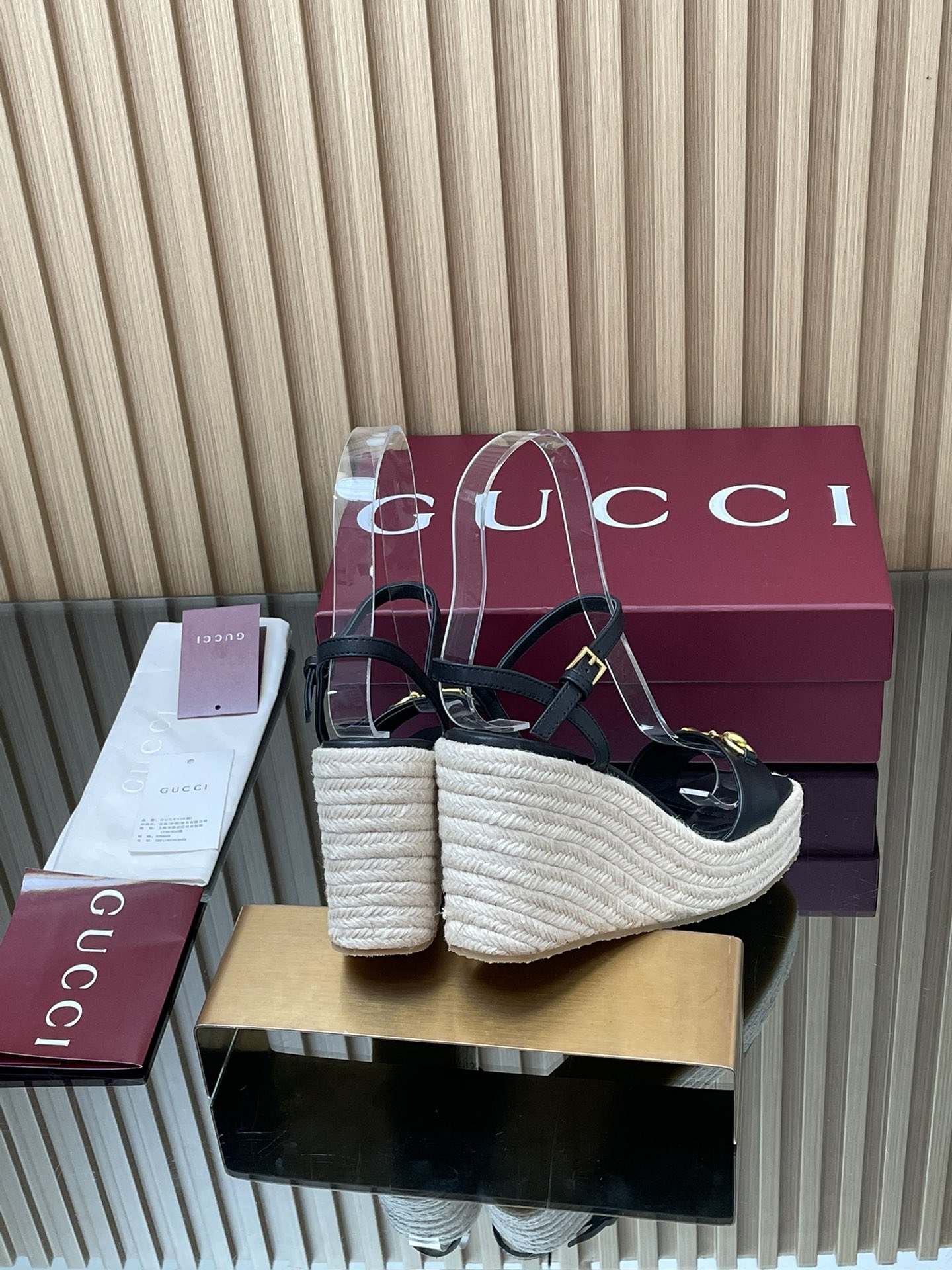 GUCCI グッチ フラットサンダル レディース エスパドリーユ 黒 - 画像 5