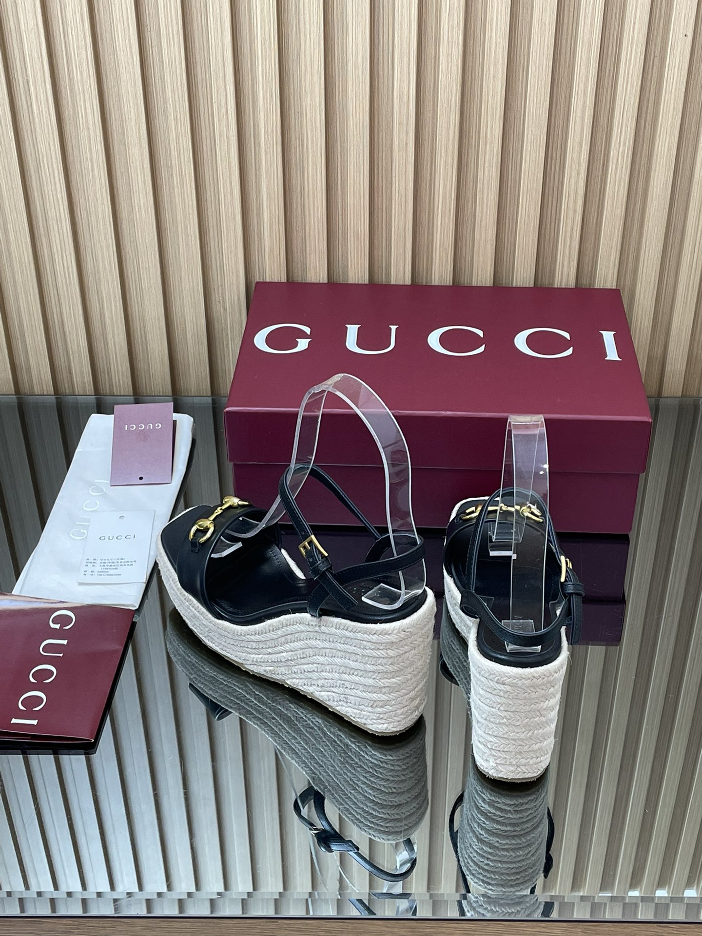 GUCCI グッチ フラットサンダル レディース エスパドリーユ 黒 - 画像 6
