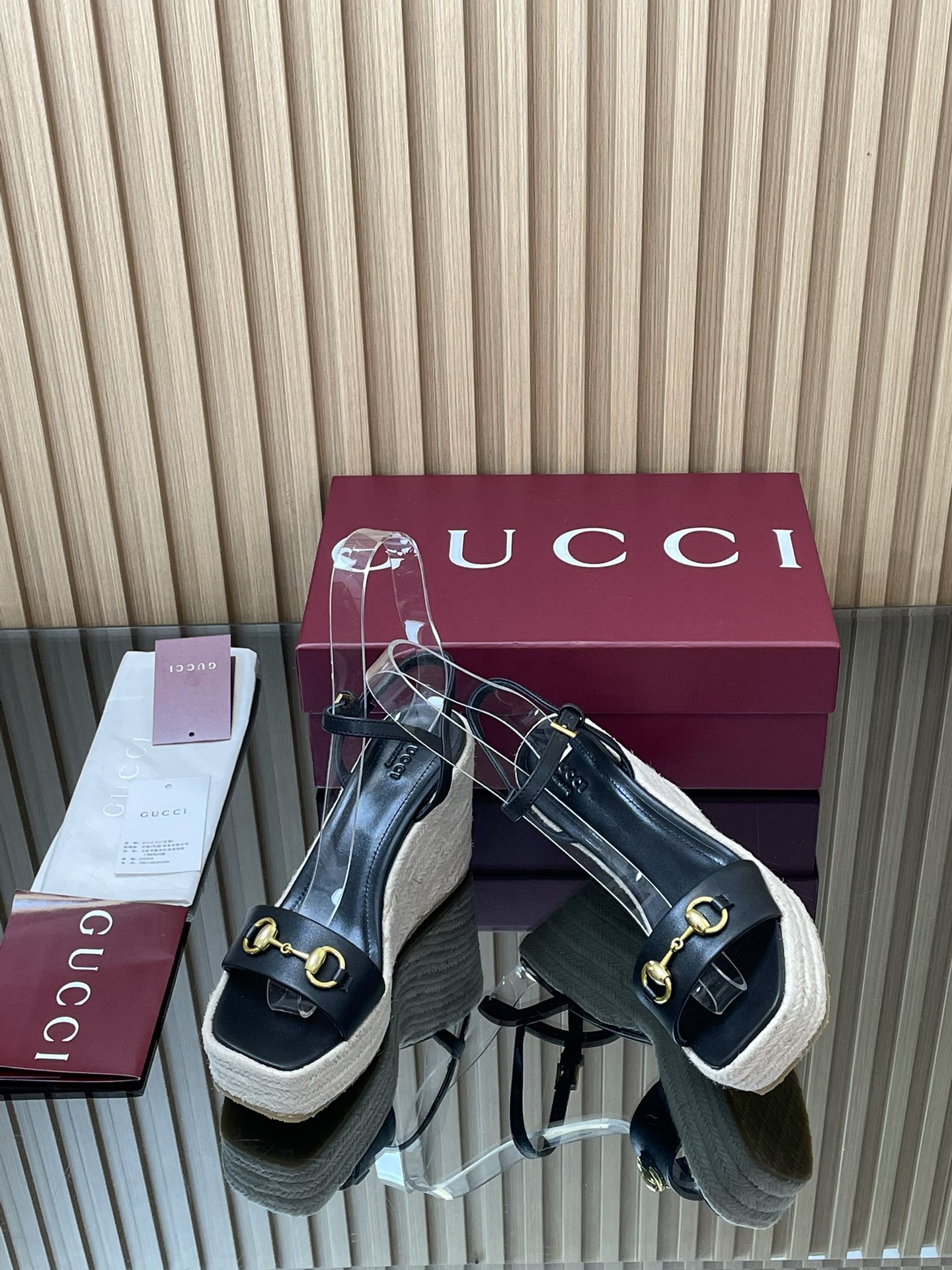 GUCCI グッチ フラットサンダル レディース エスパドリーユ 黒 - 画像 7