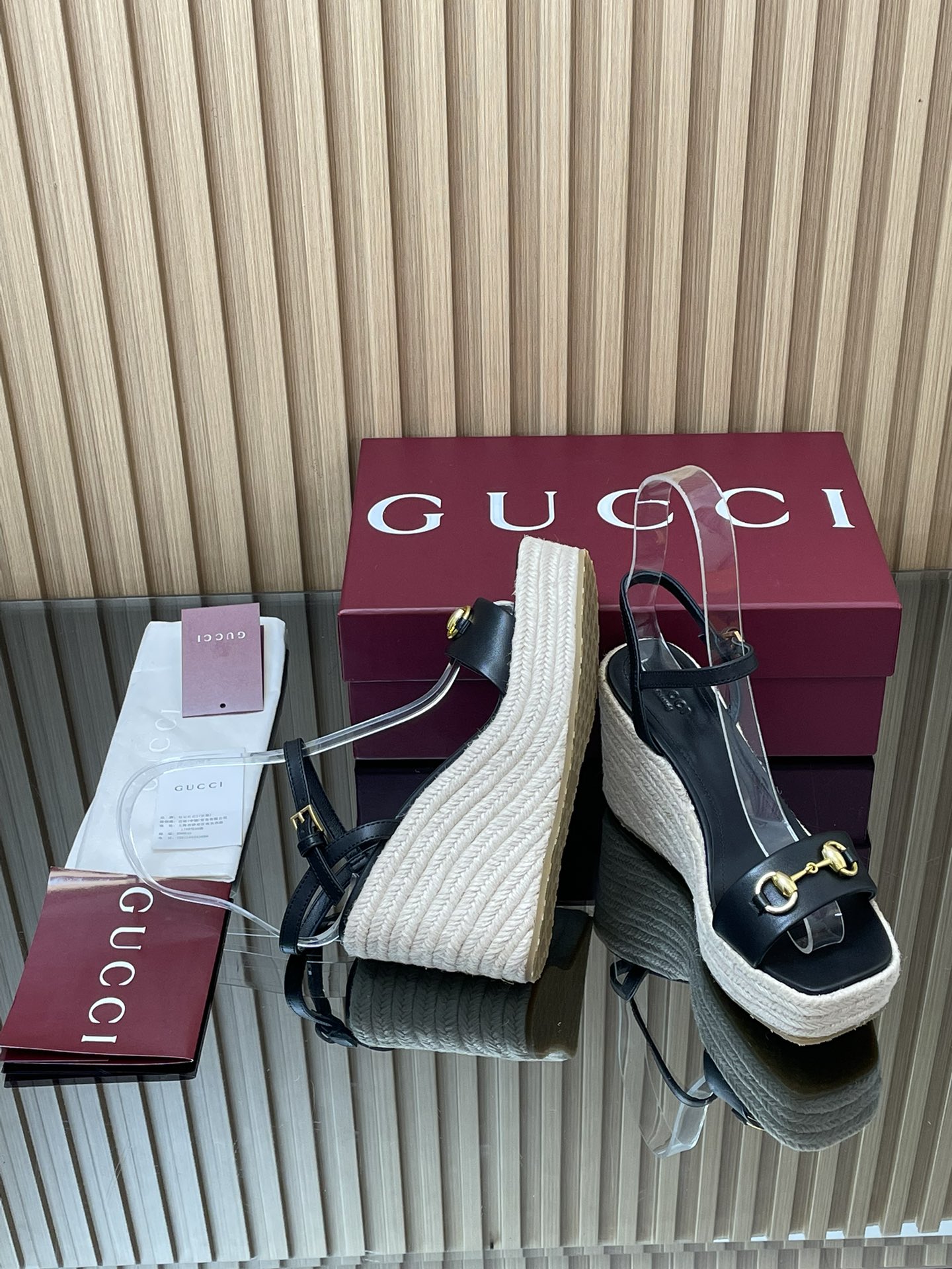 GUCCI グッチ フラットサンダル レディース エスパドリーユ 黒 - 画像 8