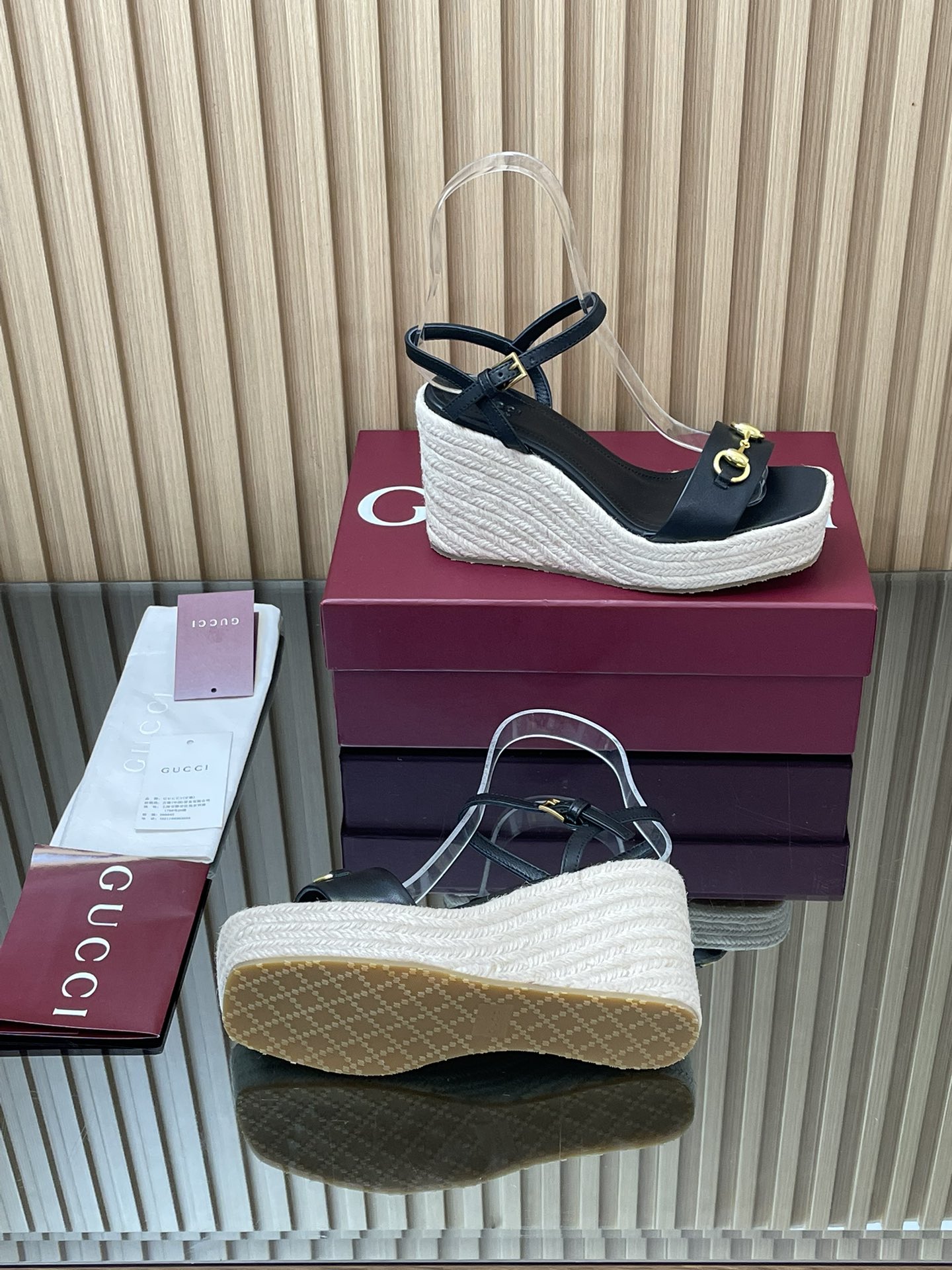 GUCCI グッチ フラットサンダル レディース エスパドリーユ 黒 - 画像 9