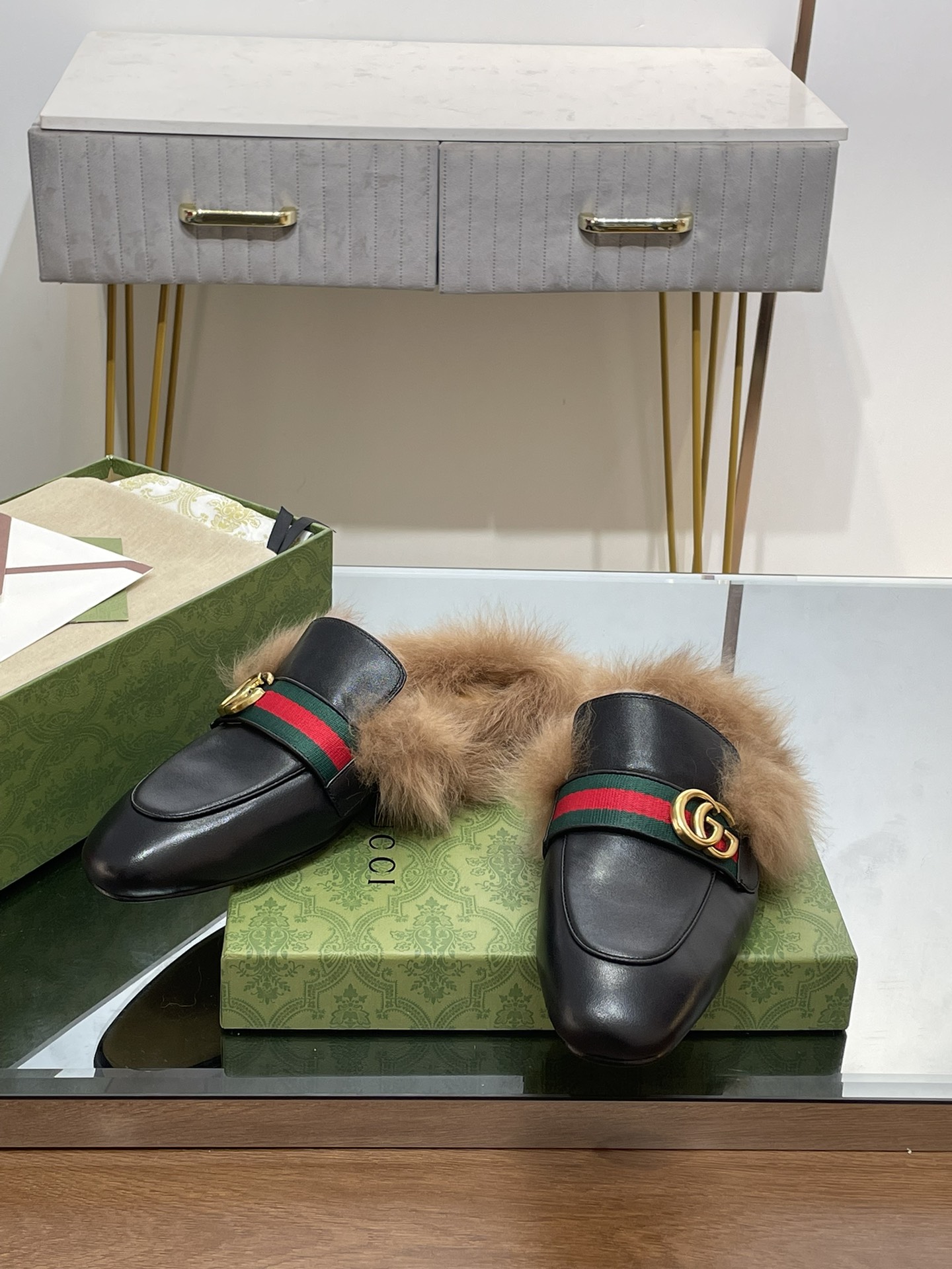 GUCCI グッチ フラットシューズ 本革 毛先 ローファー ブラック - 画像 6