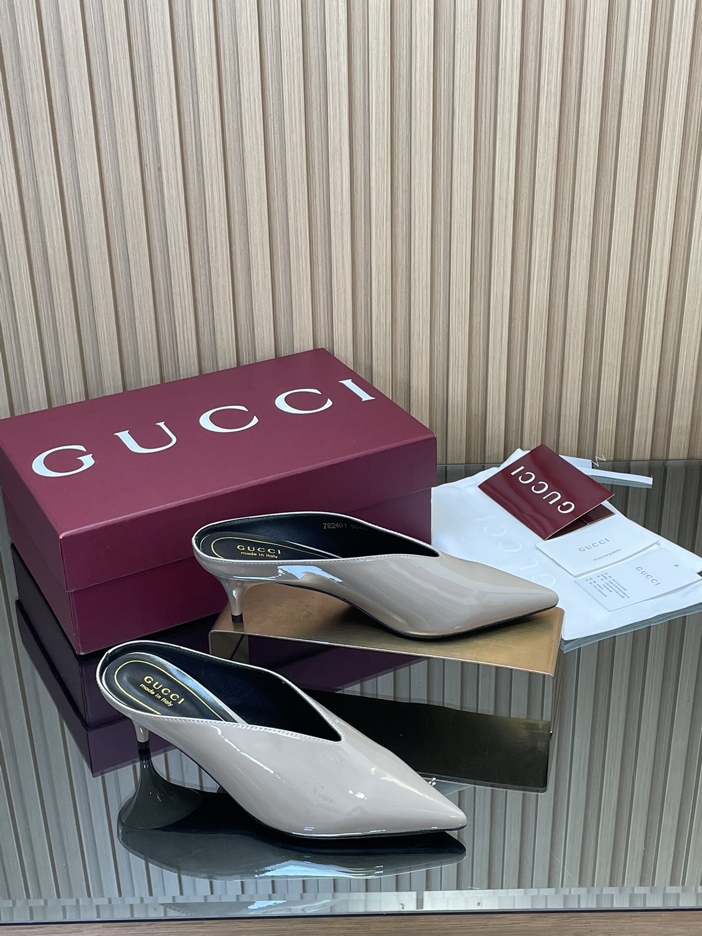 GUCCI グッチ ミュール ハイヒール フラットシューズ ベージュ