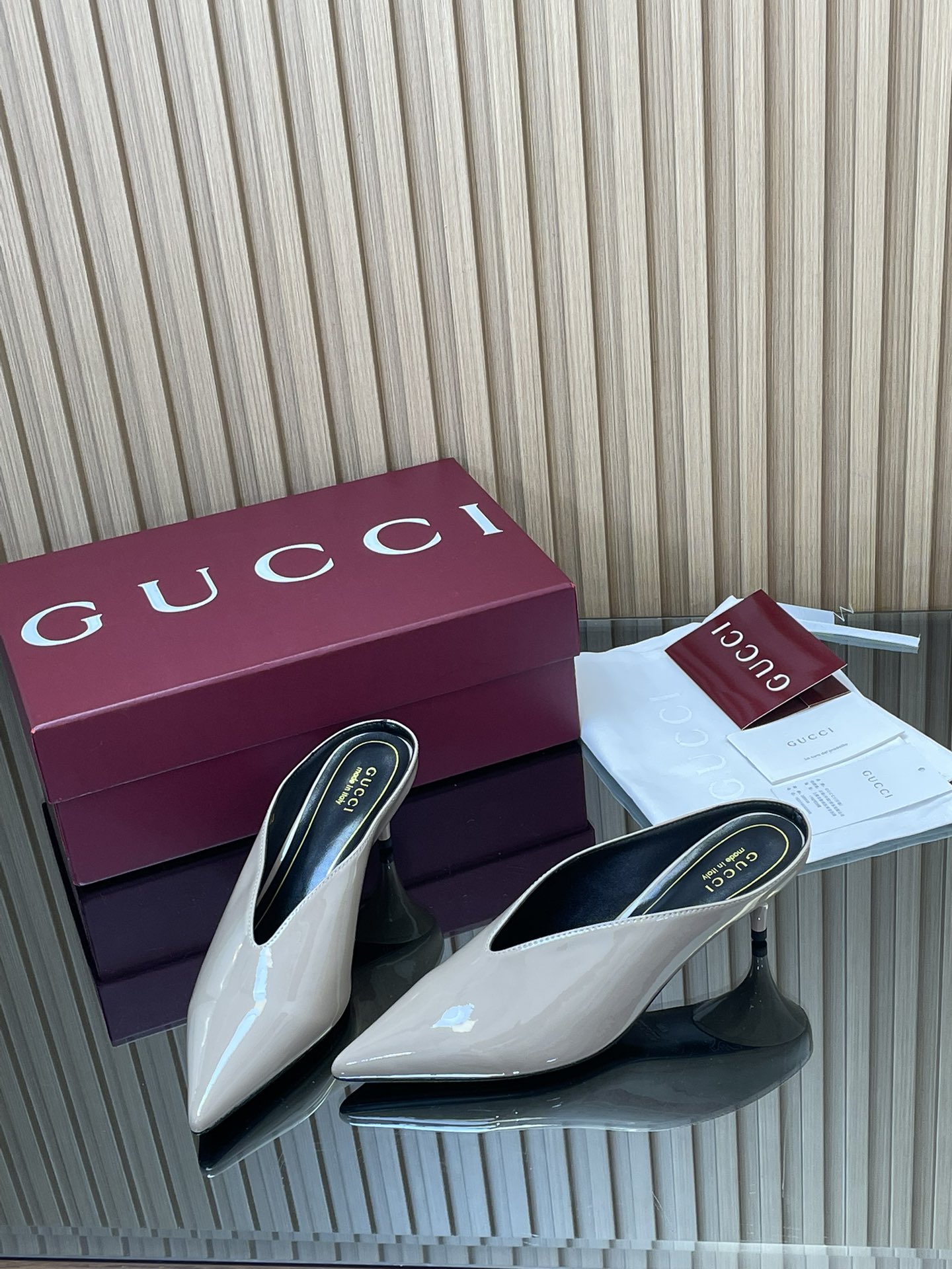 GUCCI グッチ ミュール ハイヒール フラットシューズ ベージュ - 画像 3