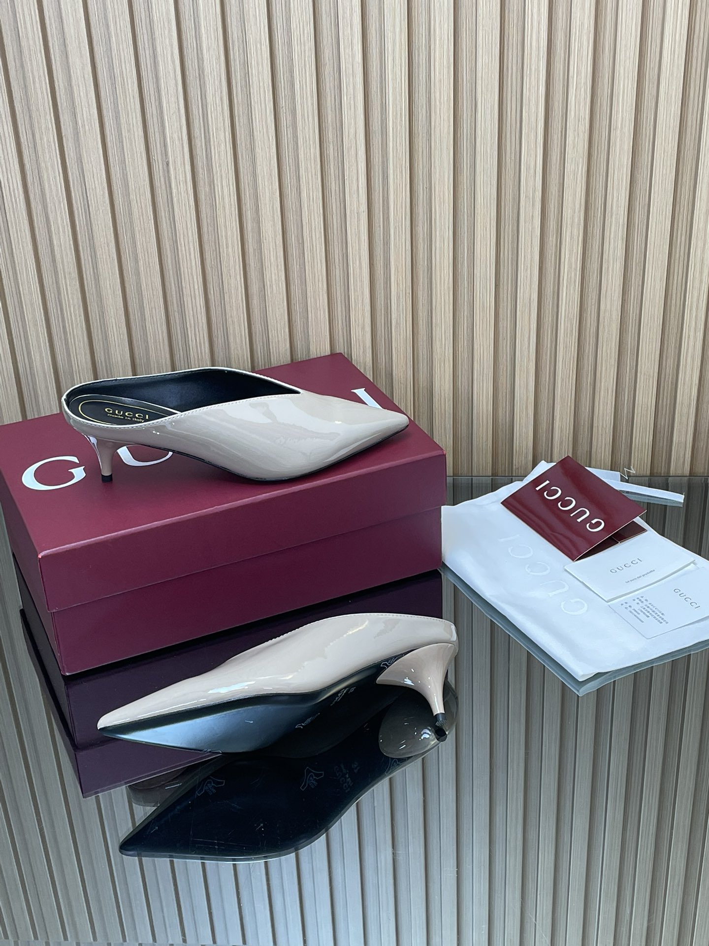 GUCCI グッチ ミュール ハイヒール フラットシューズ ベージュ - 画像 9