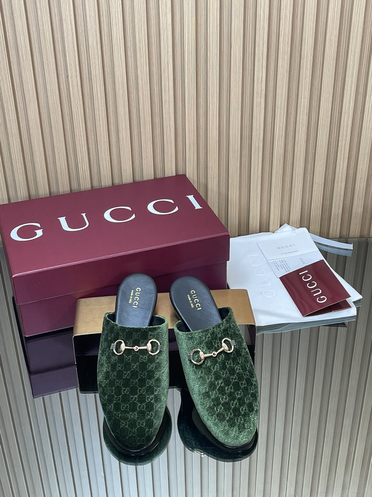 GUCCI グッチ フラットシューズ 本革 シルク ブラック