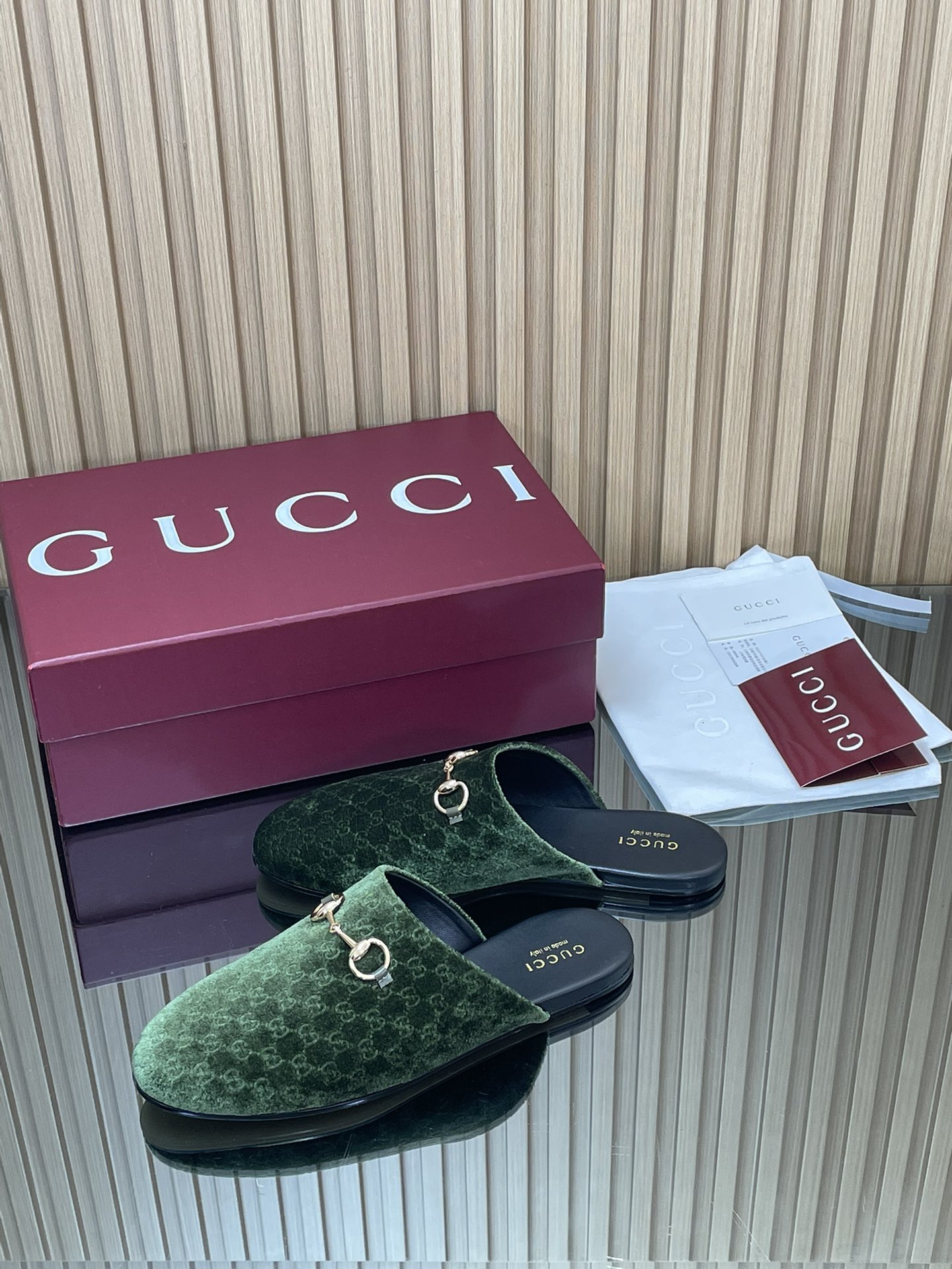 GUCCI グッチ フラットシューズ 本革 シルク ブラック - 画像 4