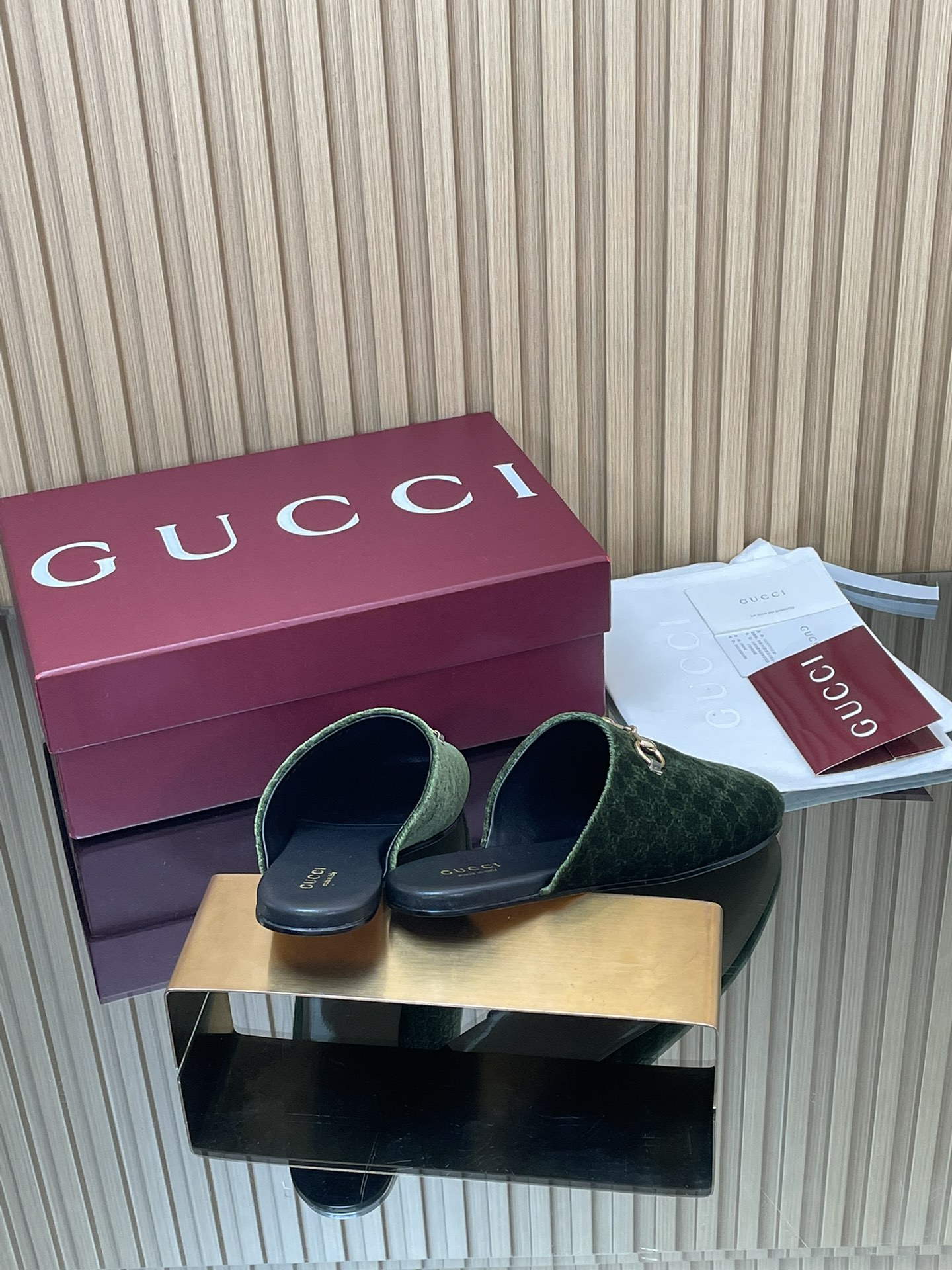 GUCCI グッチ フラットシューズ 本革 シルク ブラック - 画像 5