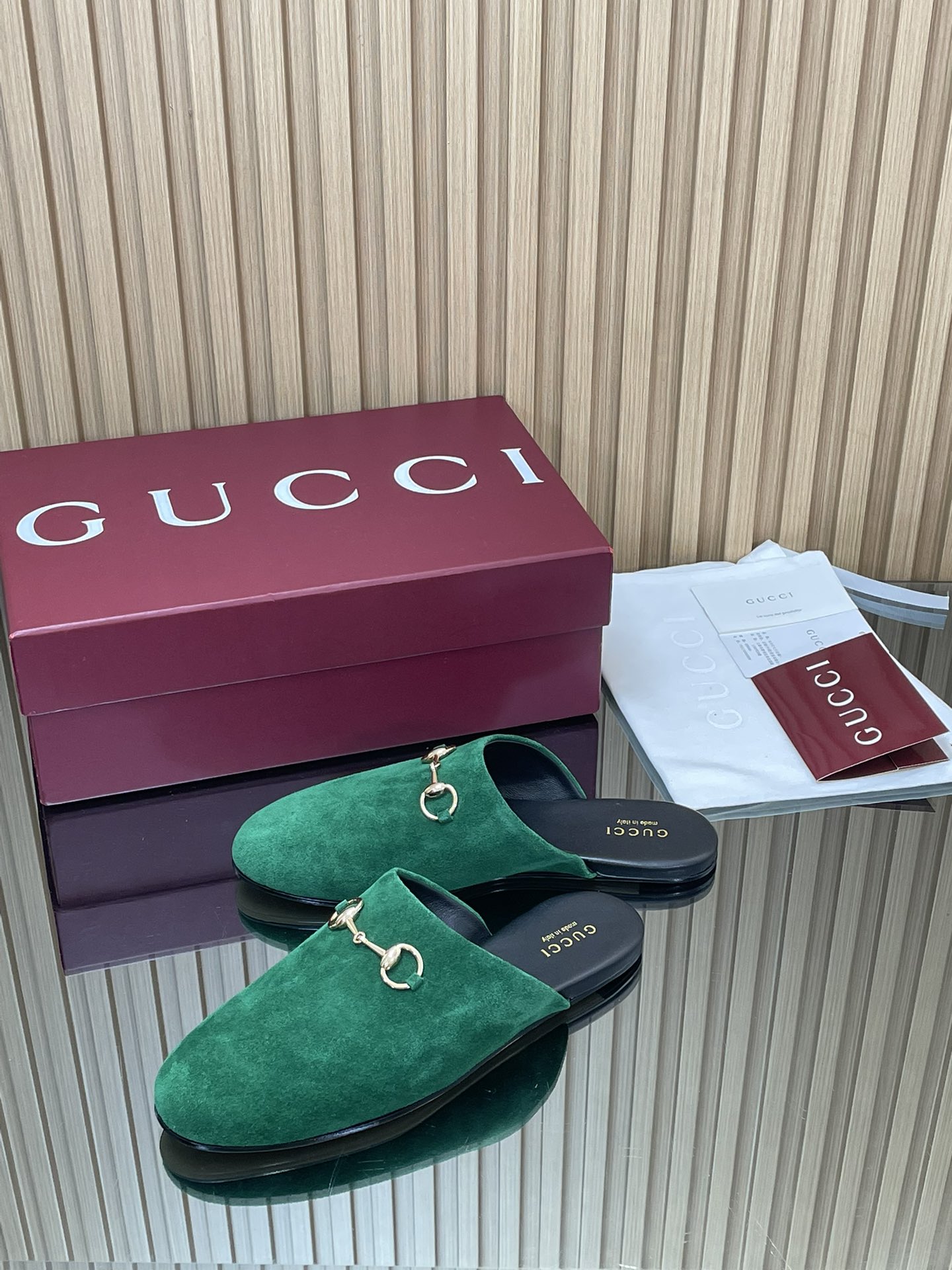 GUCCI グッチ フラットシューズ 本革 メンズ レディース グリーン - 画像 4