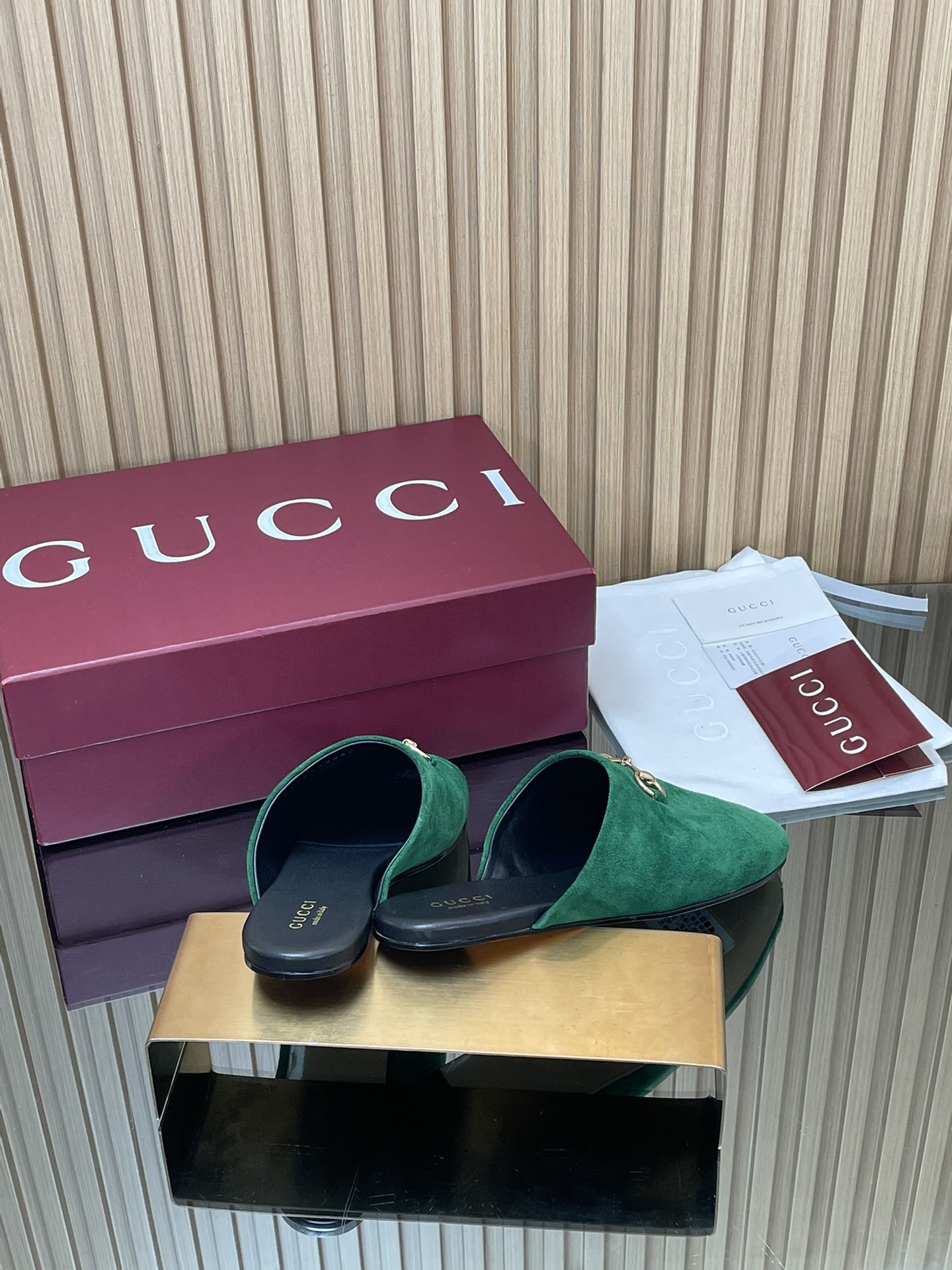 GUCCI グッチ フラットシューズ 本革 メンズ レディース グリーン - 画像 5