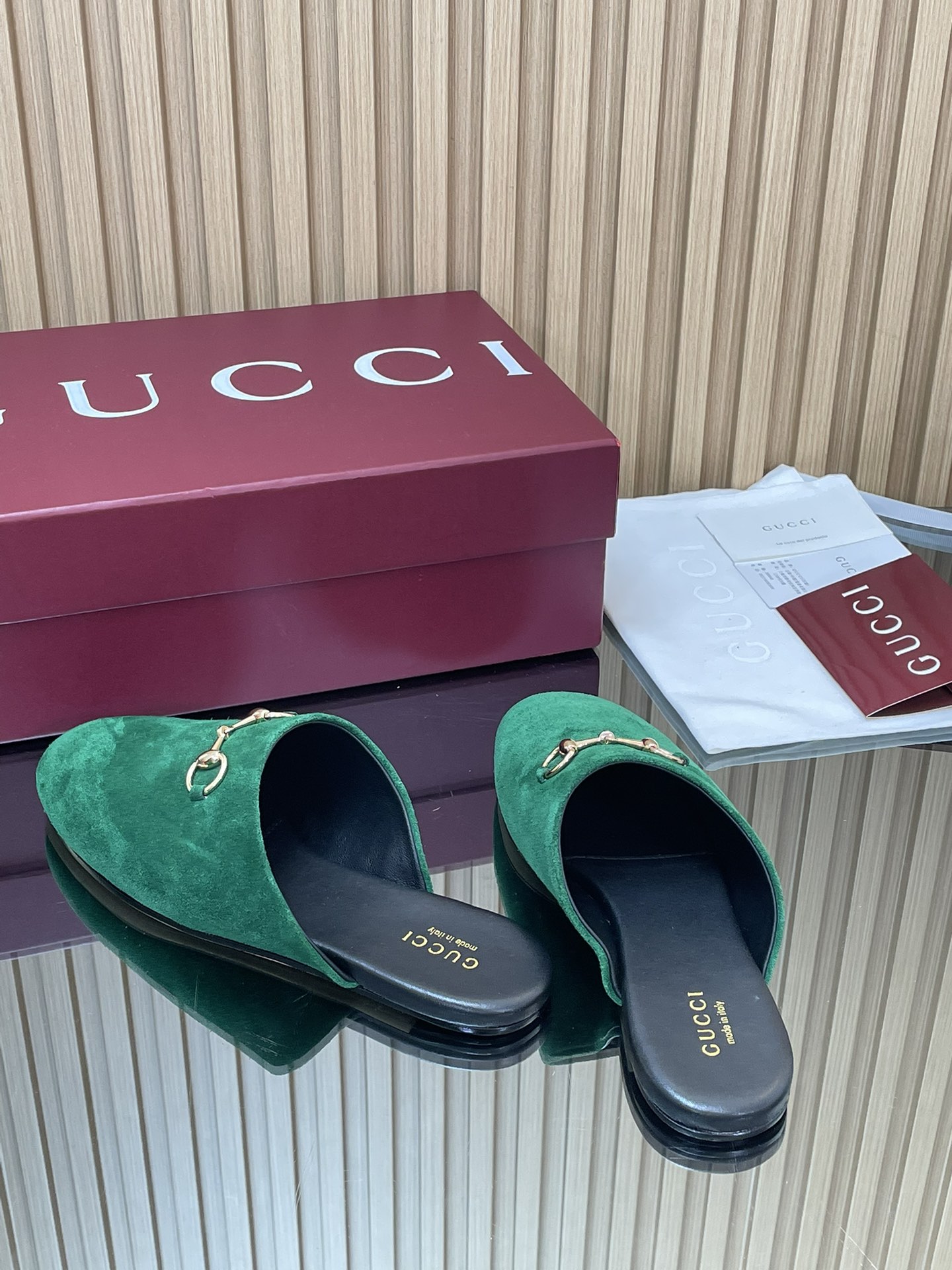 GUCCI グッチ フラットシューズ 本革 メンズ レディース グリーン - 画像 6
