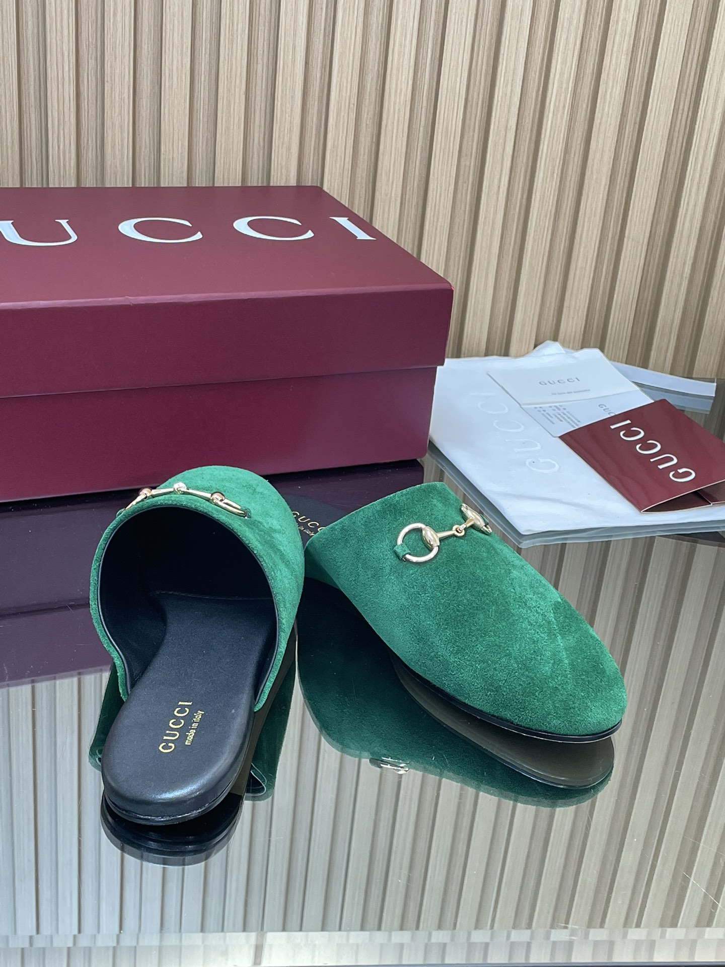 GUCCI グッチ フラットシューズ 本革 メンズ レディース グリーン - 画像 7