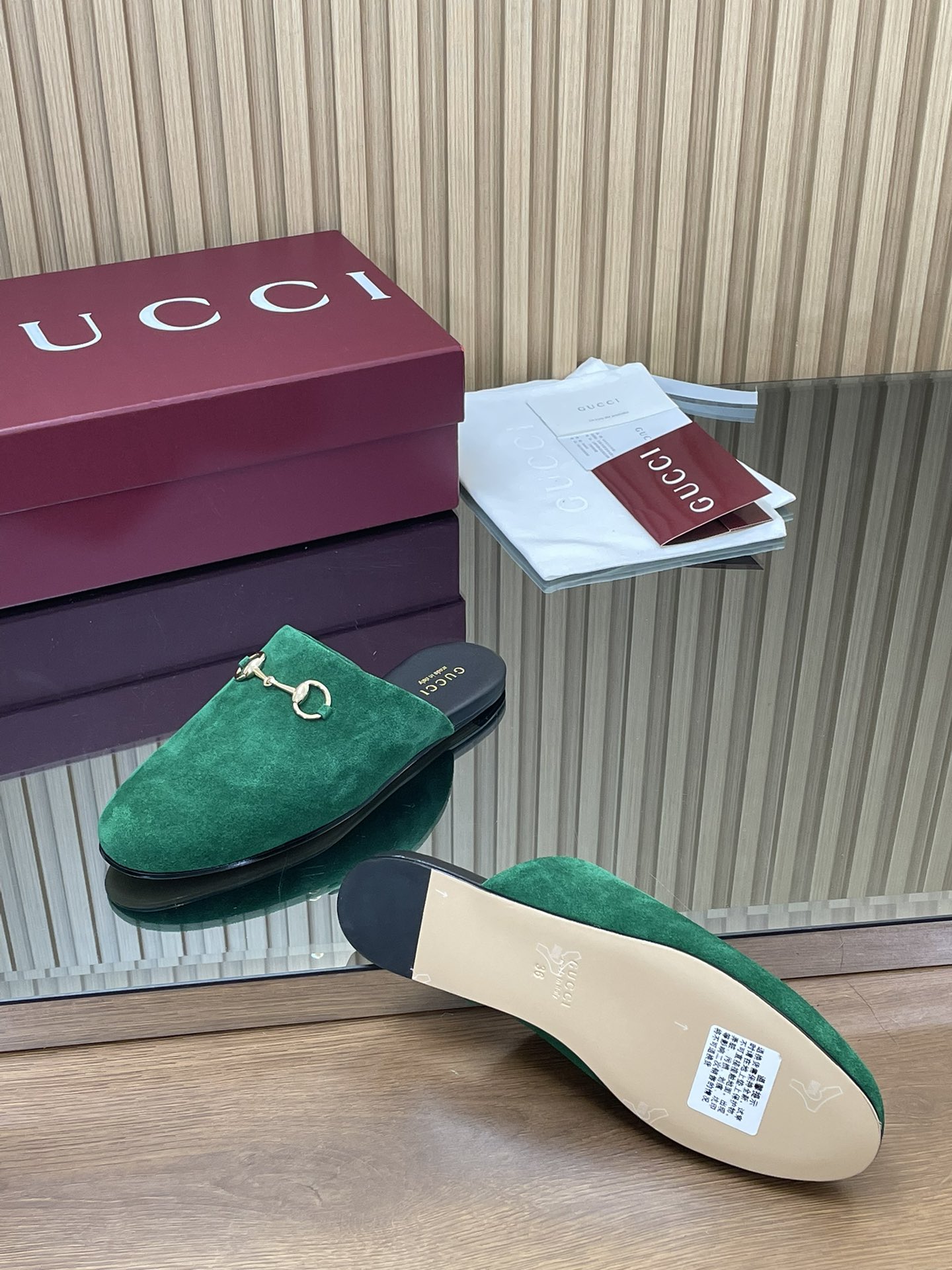 GUCCI グッチ フラットシューズ 本革 メンズ レディース グリーン - 画像 9