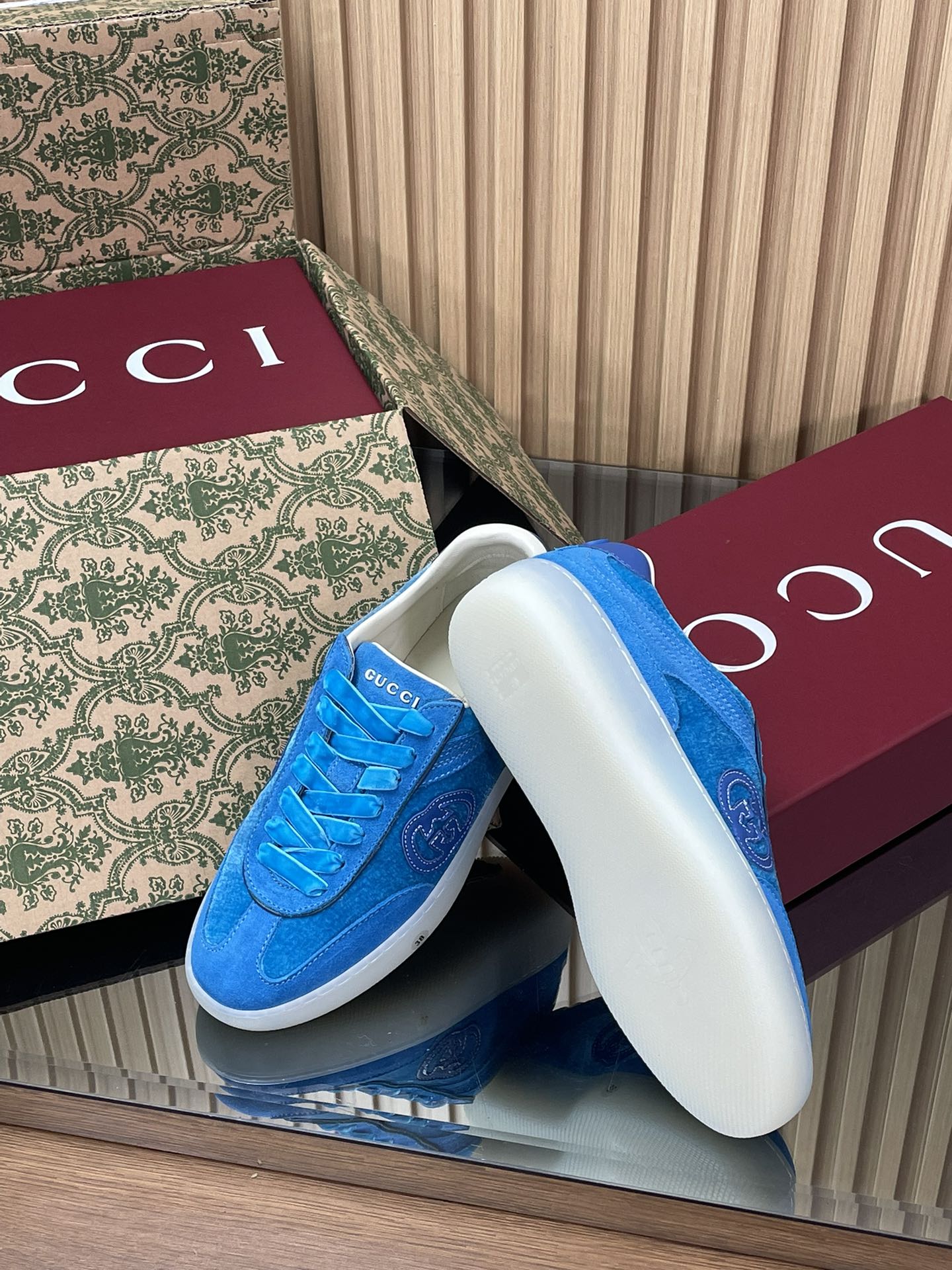 GUCCI グッチ フラットシューズ 本革 ブルー - 画像 9