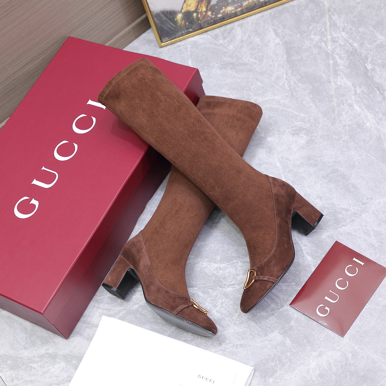 GUCCI グッチ レディース レースアップブーツ 本革 通勤 通学 ブラック - 画像 9