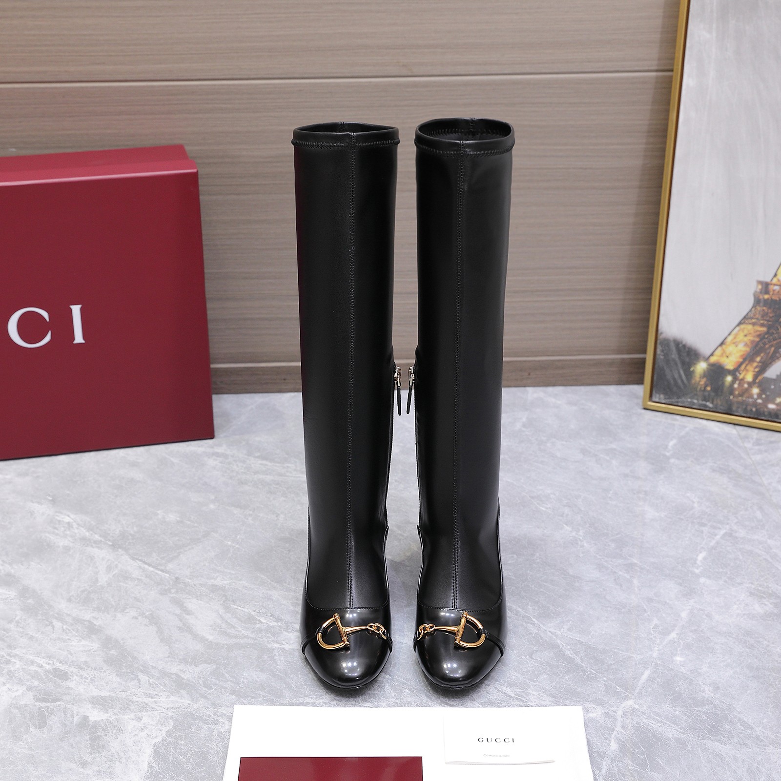 GUCCI グッチ レディース ロングブーツ 本革 ゴールド金具 ブラック - 画像 4