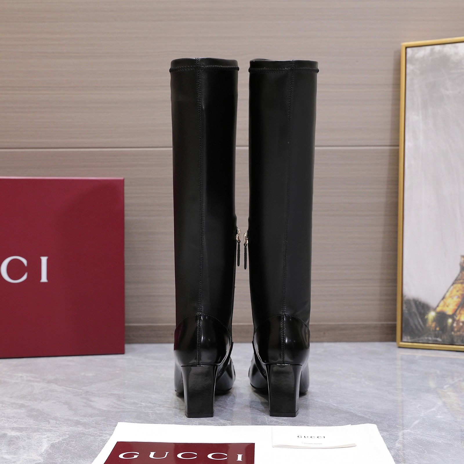 GUCCI グッチ レディース ロングブーツ 本革 ゴールド金具 ブラック - 画像 6