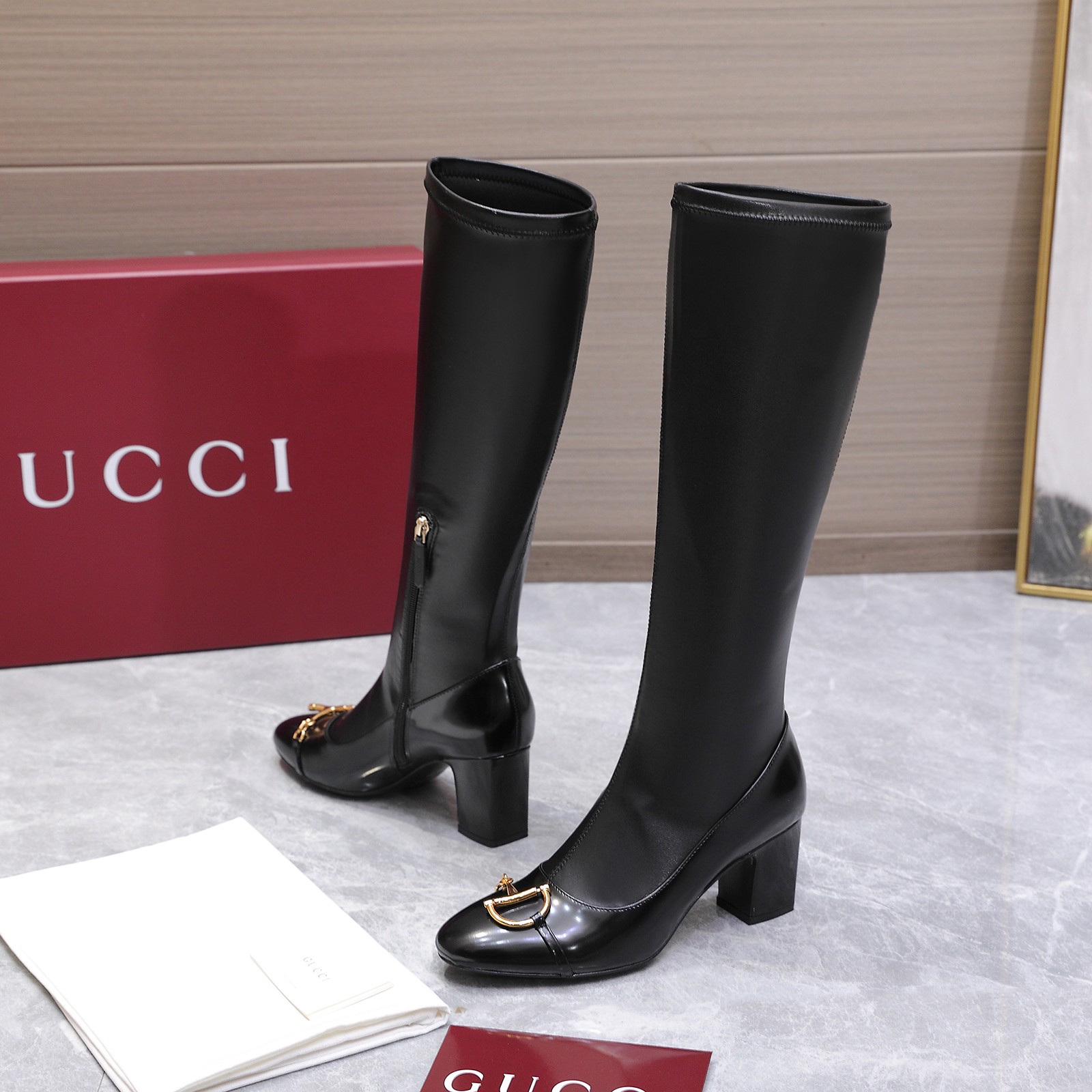 GUCCI グッチ レディース ロングブーツ 本革 ゴールド金具 ブラック - 画像 8