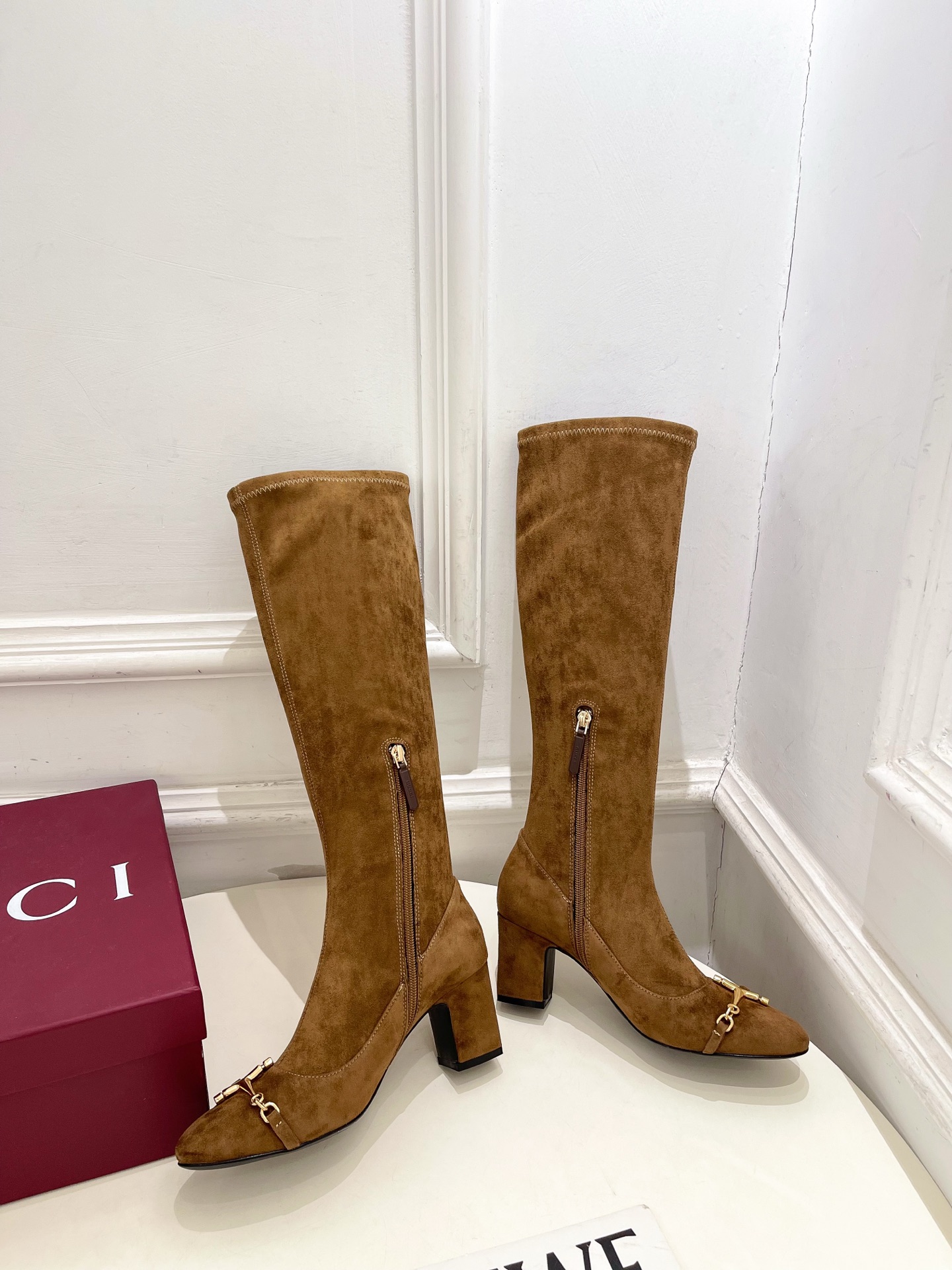 GUCCI グッチ レディース ブーツ 本革 通勤 シルク ブラウン - 画像 2