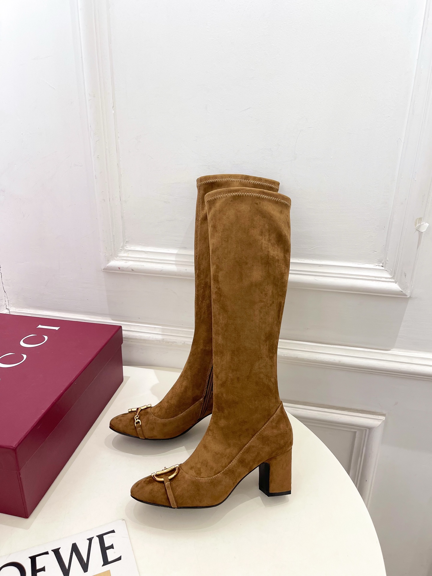 GUCCI グッチ レディース ブーツ 本革 通勤 シルク ブラウン - 画像 3