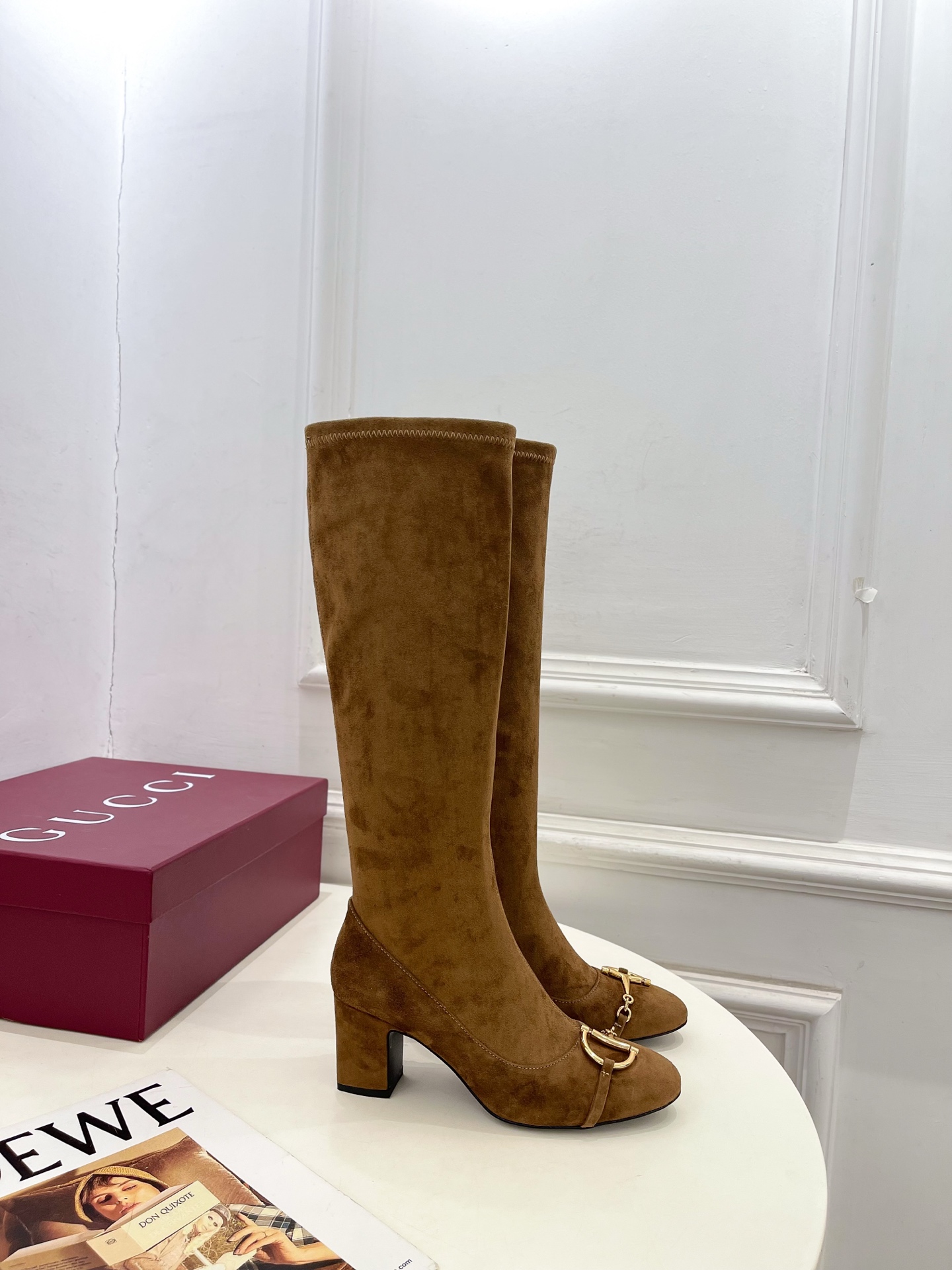 GUCCI グッチ レディース ブーツ 本革 通勤 シルク ブラウン - 画像 4