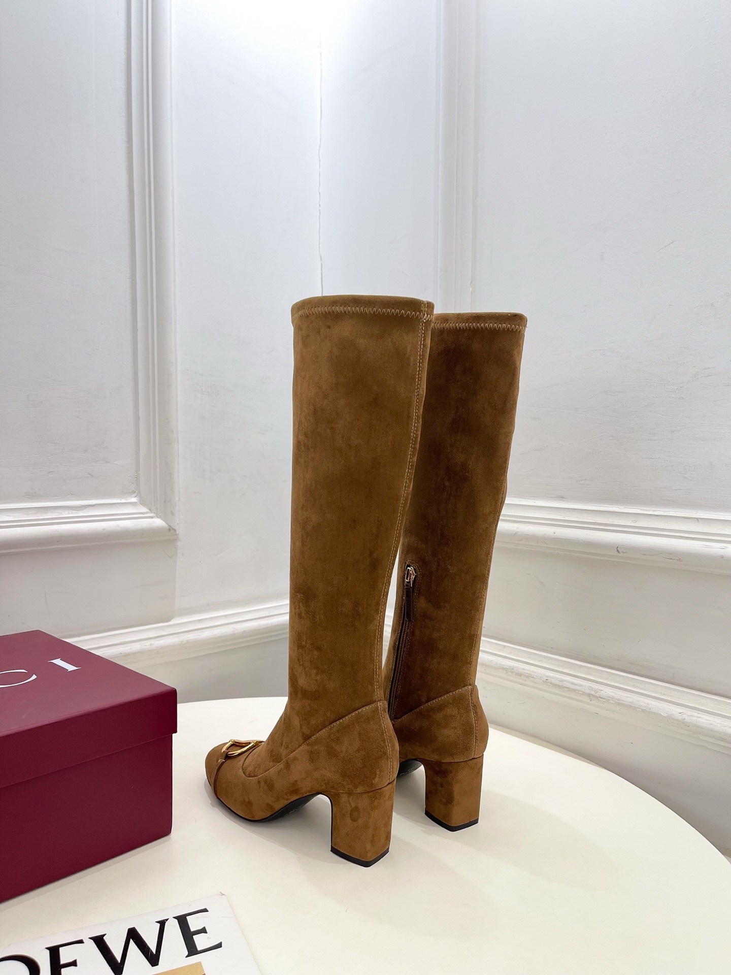 GUCCI グッチ レディース ブーツ 本革 通勤 シルク ブラウン - 画像 5