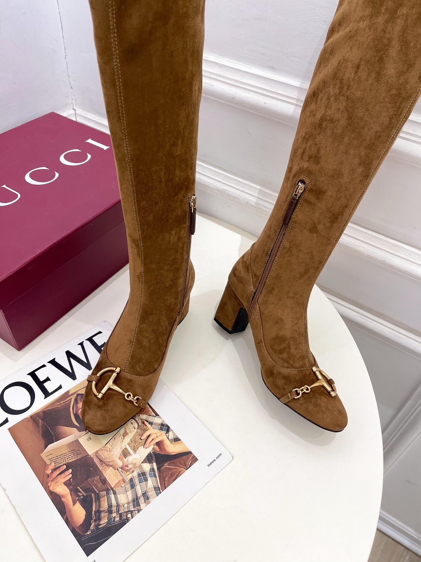 GUCCI グッチ レディース ブーツ 本革 通勤 シルク ブラウン - 画像 7