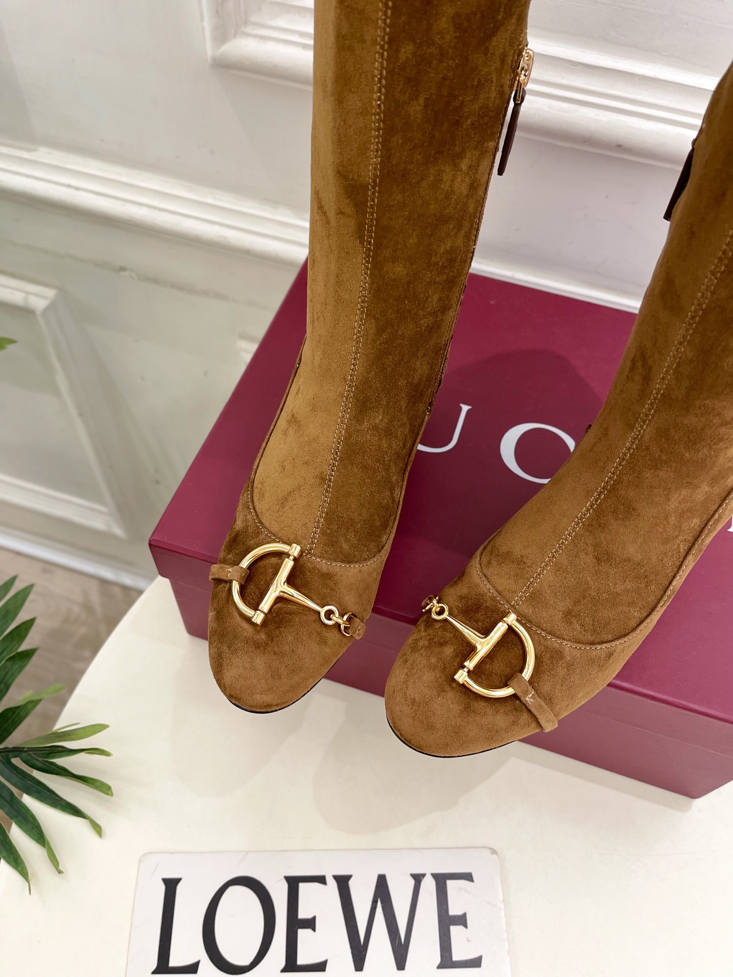 GUCCI グッチ レディース ブーツ 本革 通勤 シルク ブラウン - 画像 8