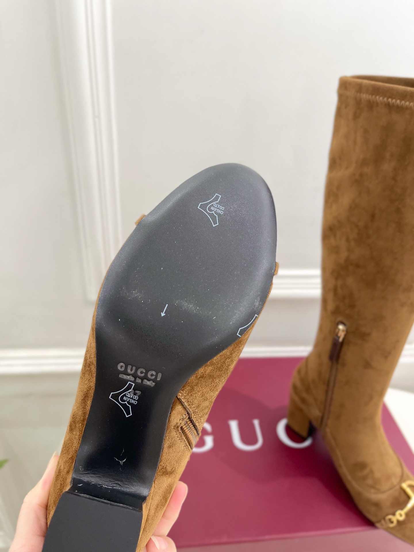 GUCCI グッチ レディース ブーツ 本革 通勤 シルク ブラウン - 画像 9