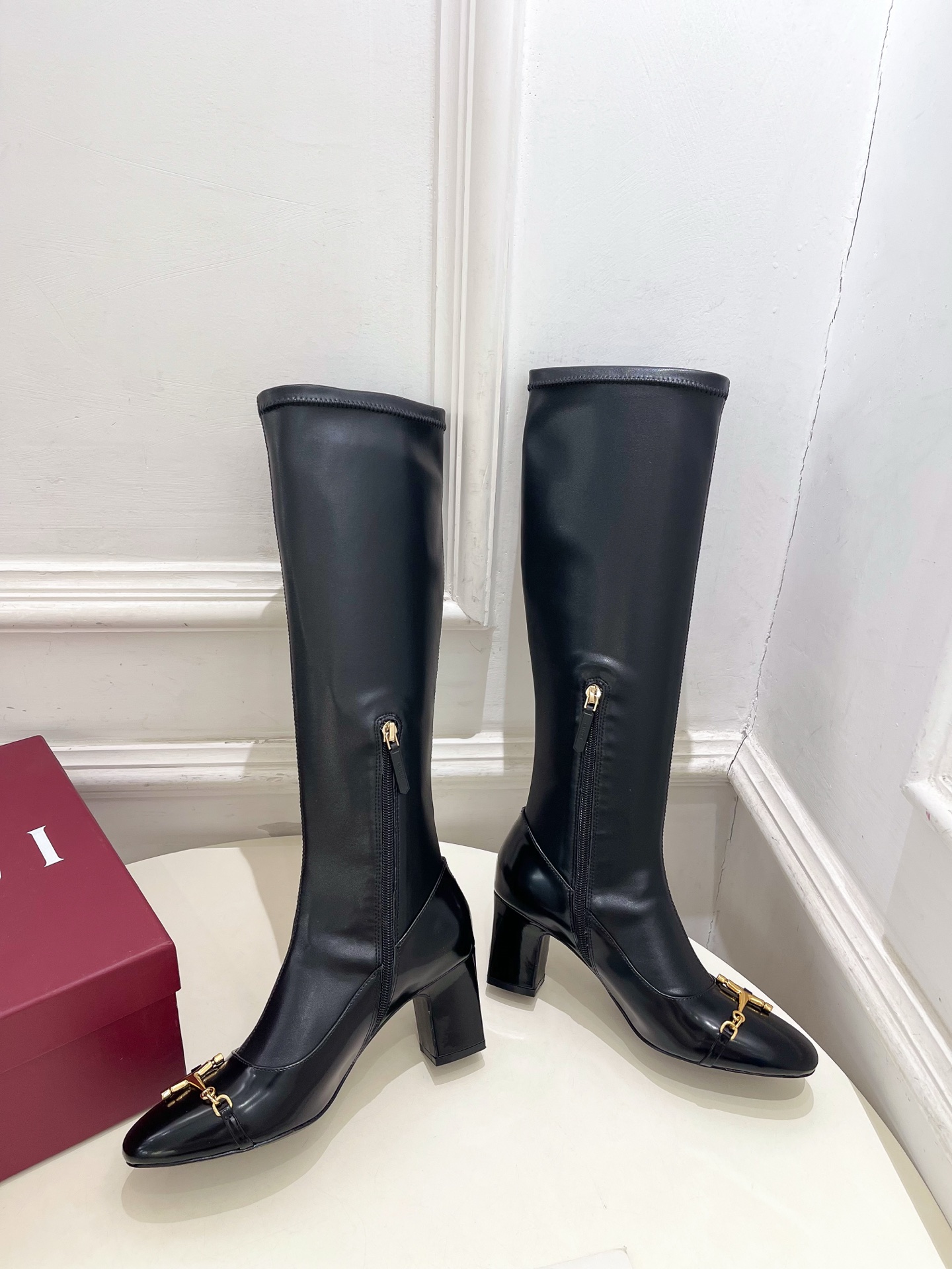 GUCCI グッチ レディース レインブーツ 本革 ロングブーツ ブラック - 画像 2