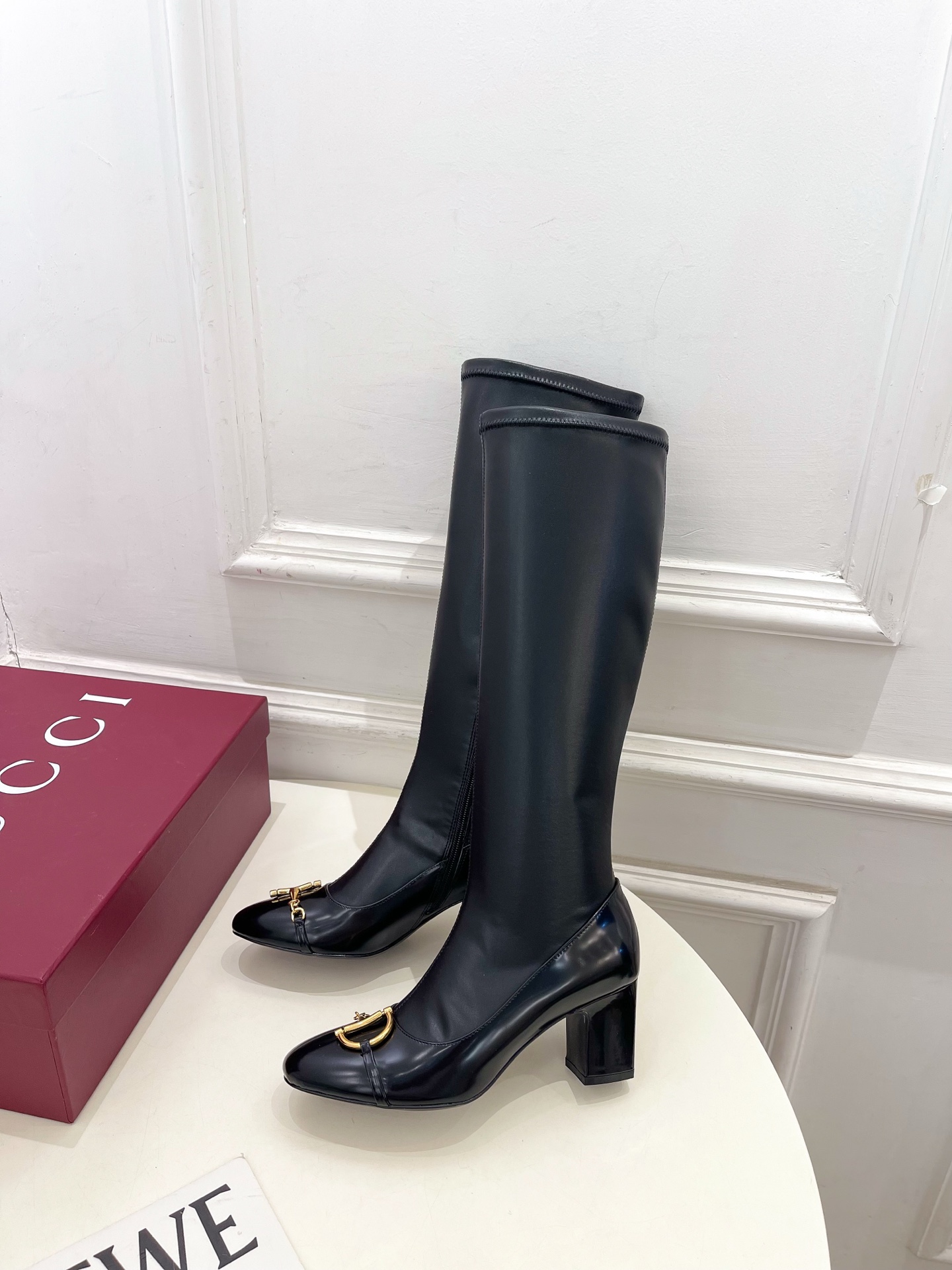 GUCCI グッチ レディース レインブーツ 本革 ロングブーツ ブラック - 画像 3