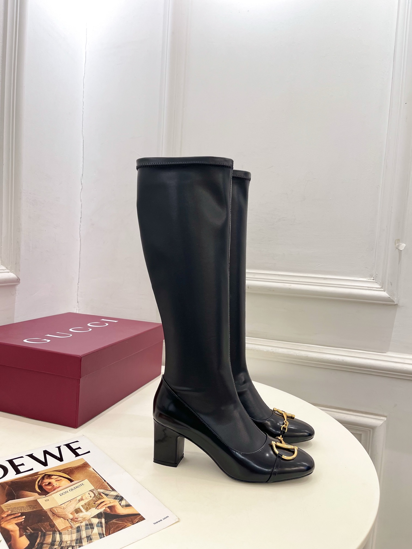 GUCCI グッチ レディース レインブーツ 本革 ロングブーツ ブラック - 画像 4