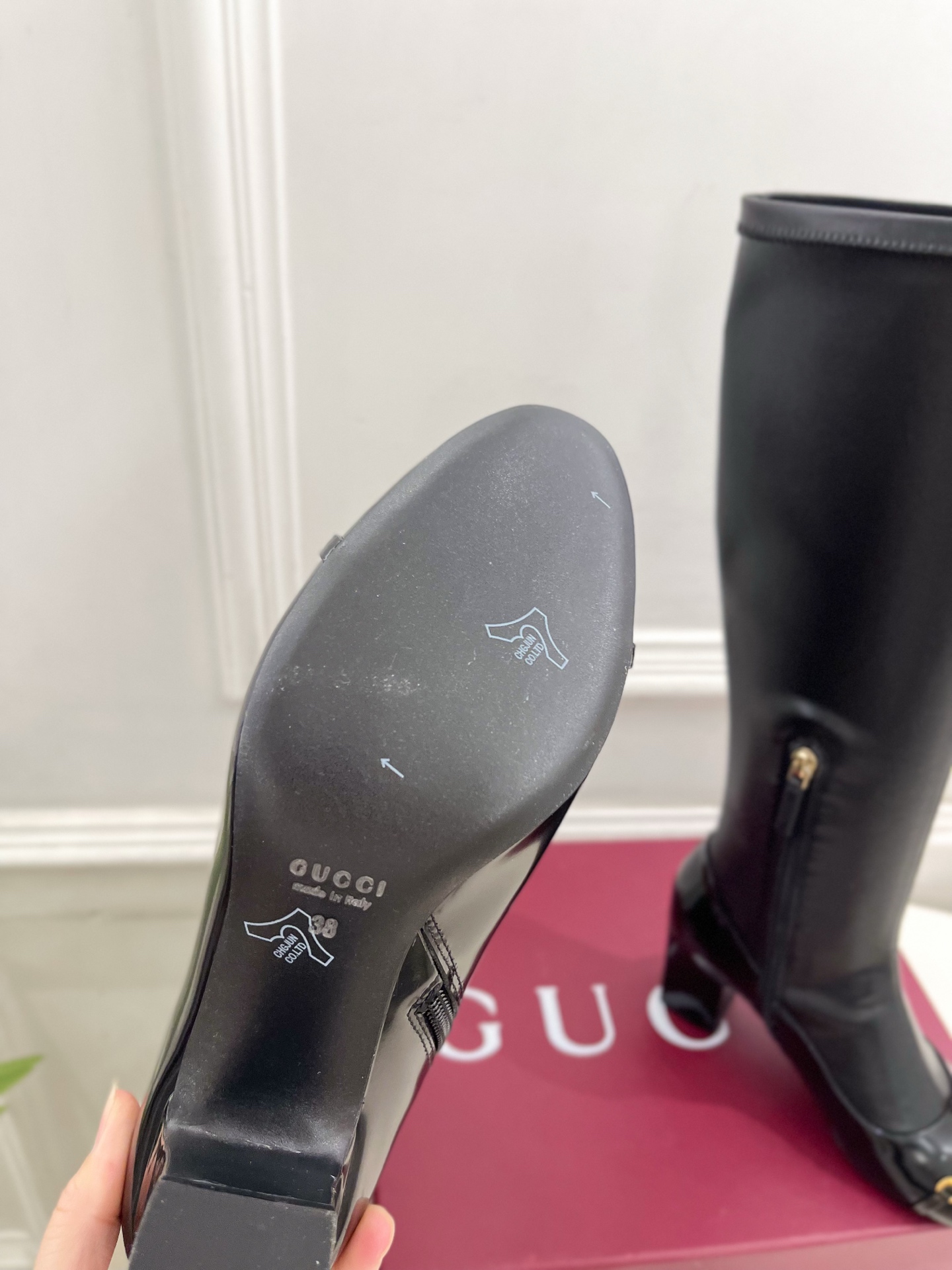 GUCCI グッチ レディース レインブーツ 本革 ロングブーツ ブラック - 画像 9