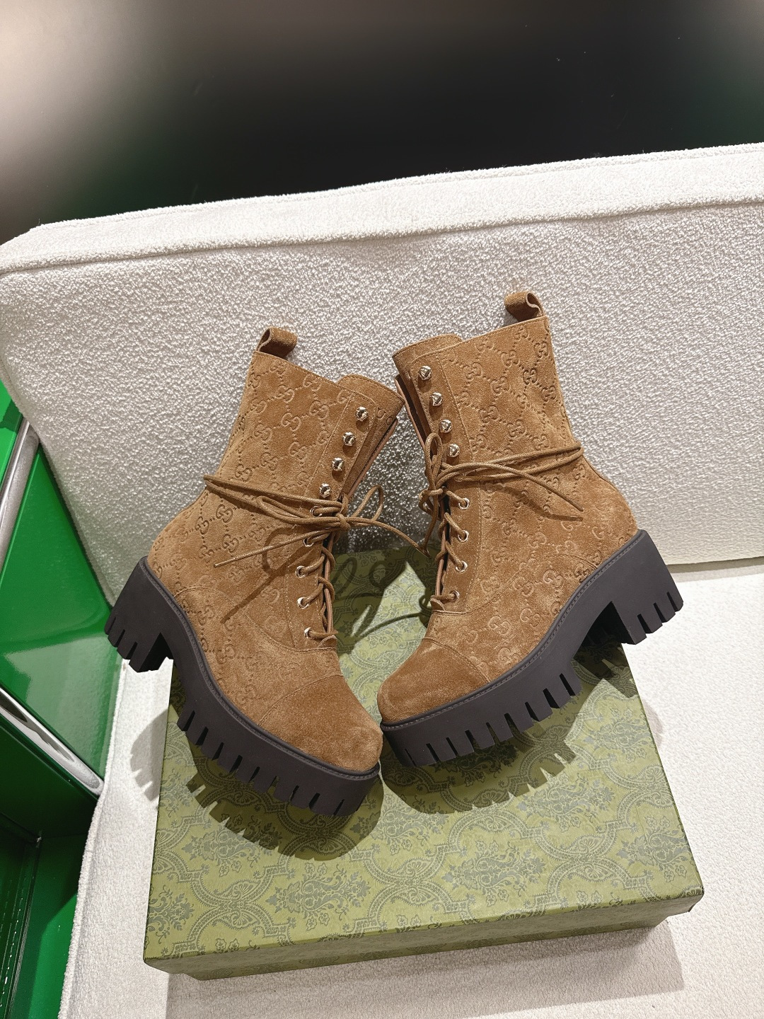 GUCCI グッチ ブーツ 本革 フラットシューズ ブラック 58 - 画像 4