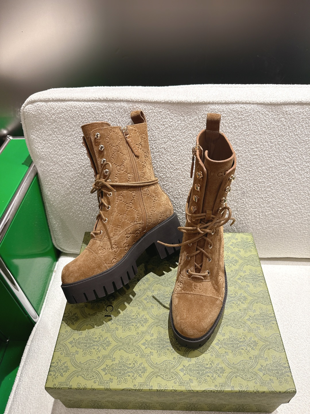 GUCCI グッチ ブーツ 本革 フラットシューズ ブラック 58 - 画像 5