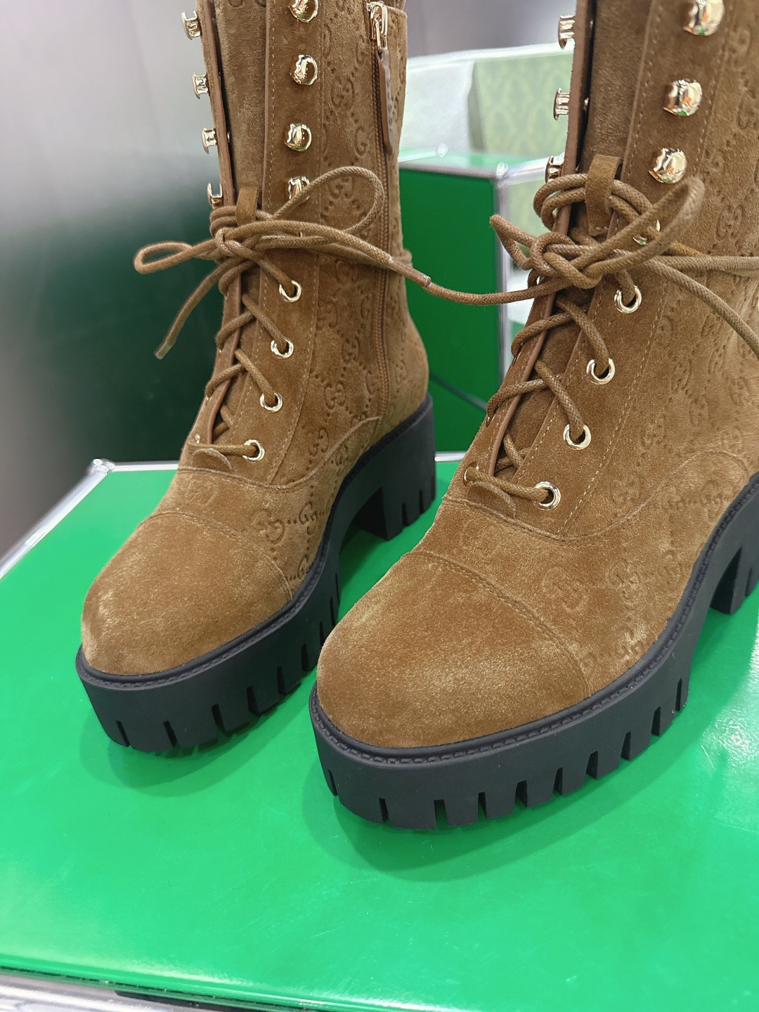 GUCCI グッチ ブーツ 本革 フラットシューズ ブラック 58 - 画像 7