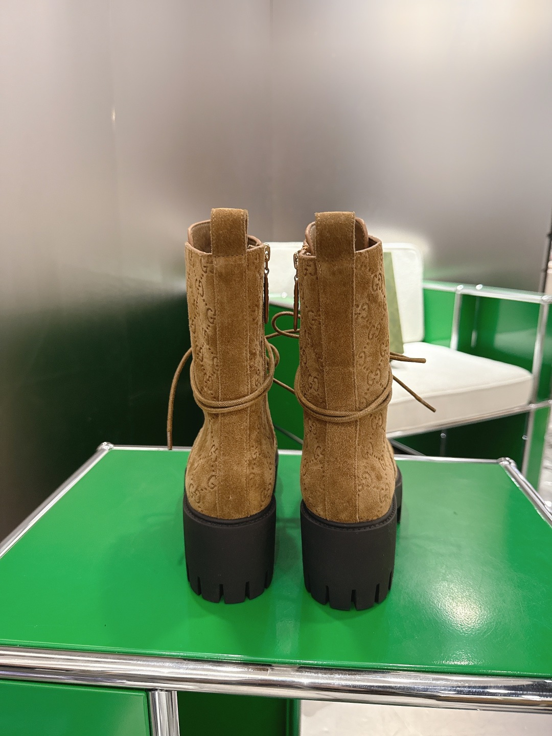 GUCCI グッチ ブーツ 本革 フラットシューズ ブラック 58 - 画像 8