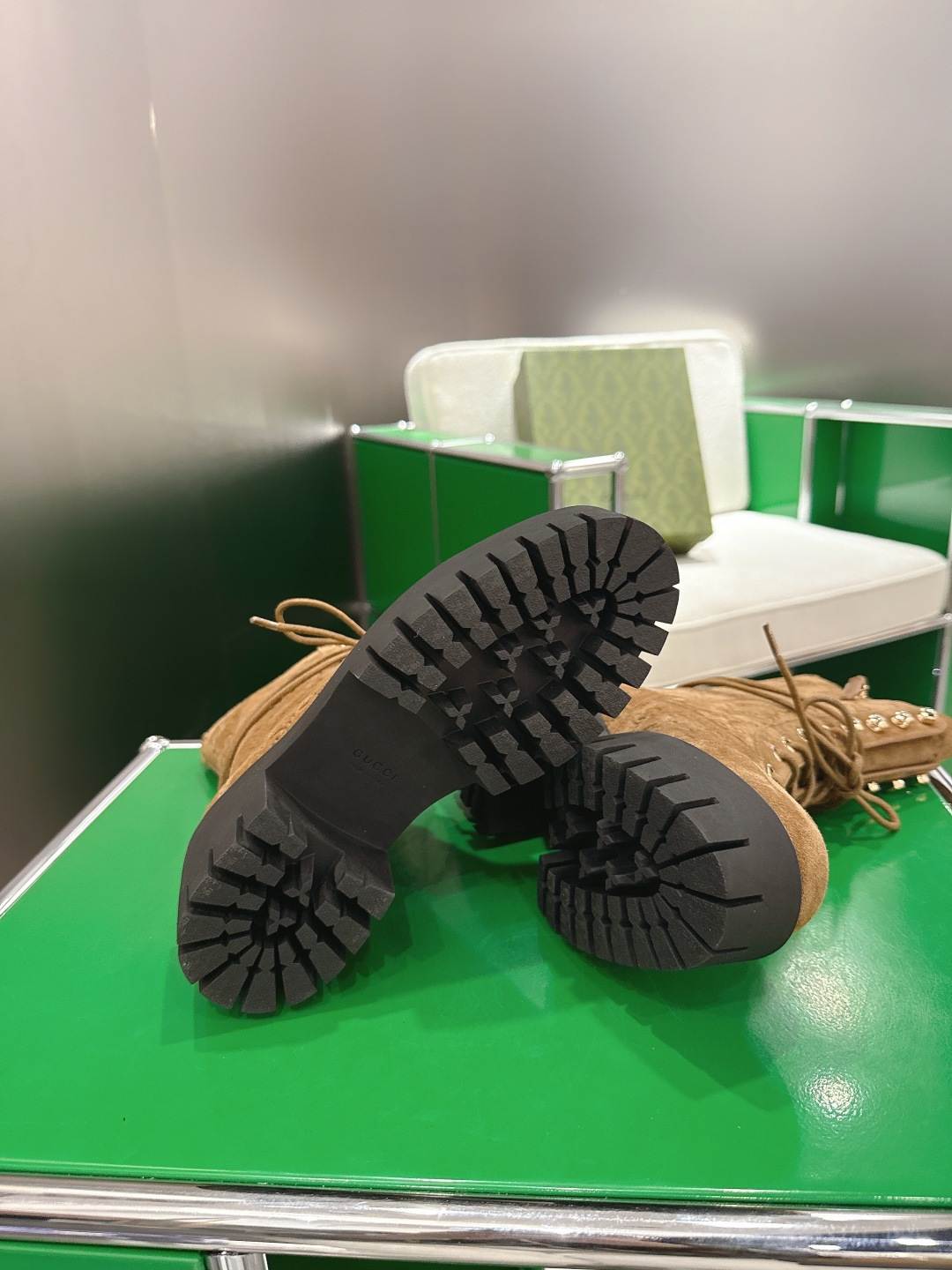 GUCCI グッチ ブーツ 本革 フラットシューズ ブラック 58 - 画像 9