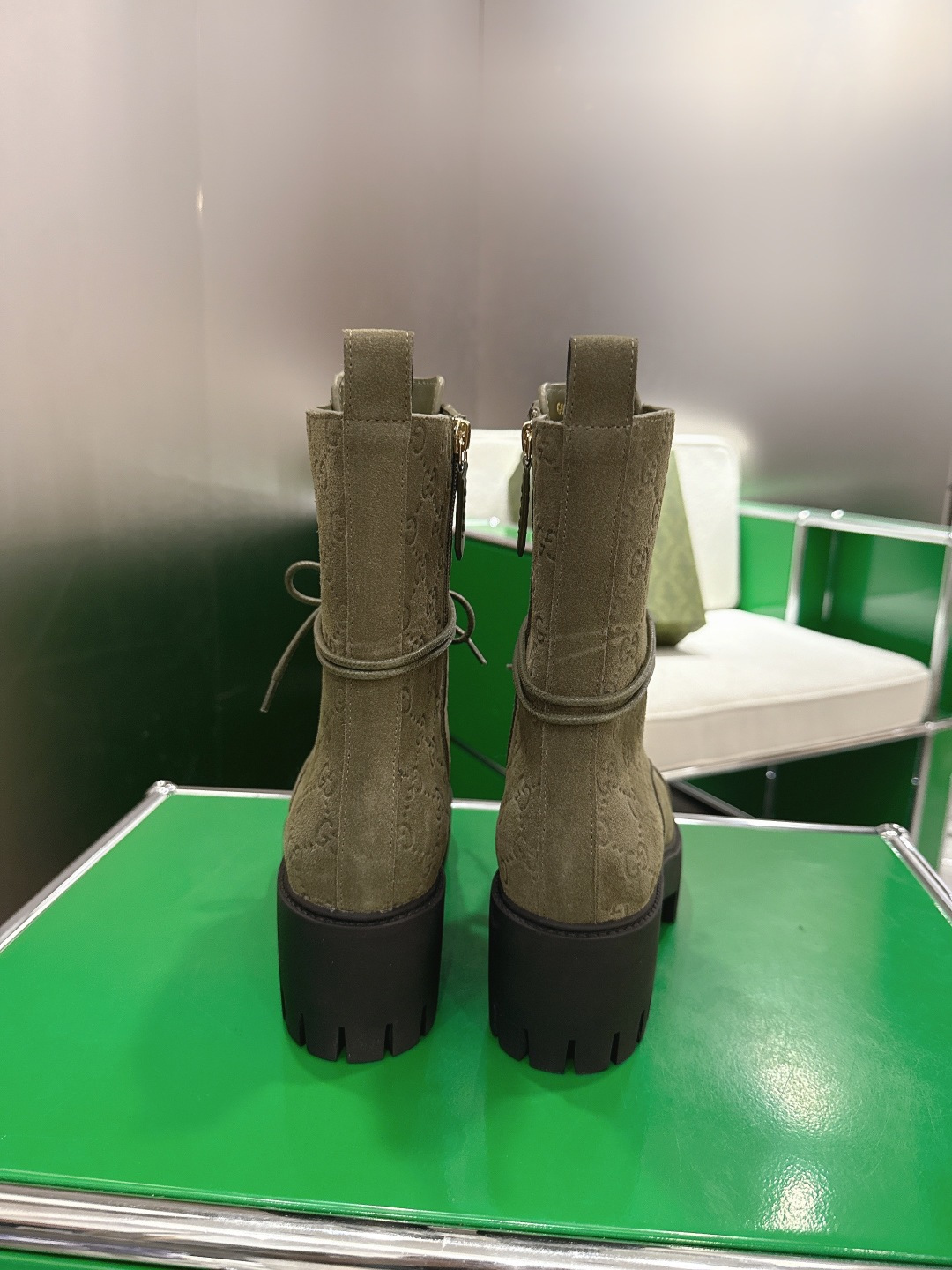 GUCCI グッチ ブーツ 本革 レディース ブラック グリーン ブラック - 画像 8