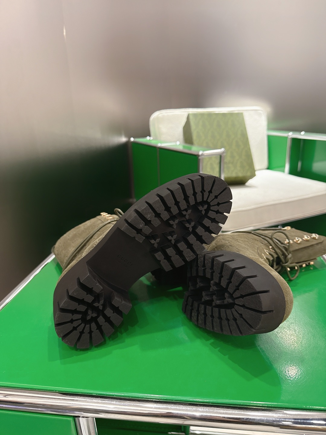 GUCCI グッチ ブーツ 本革 レディース ブラック グリーン ブラック - 画像 9