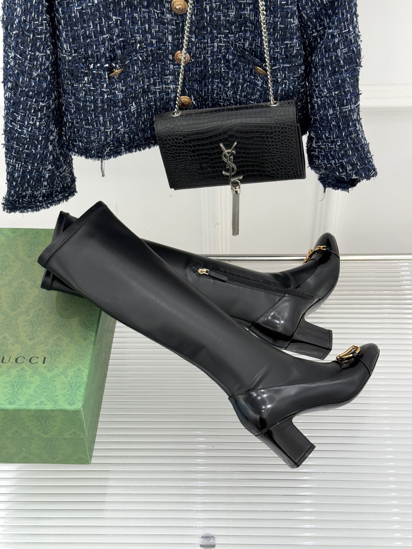 GUCCI グッチ レGGブローチ ブーツ ブラック - 画像 5