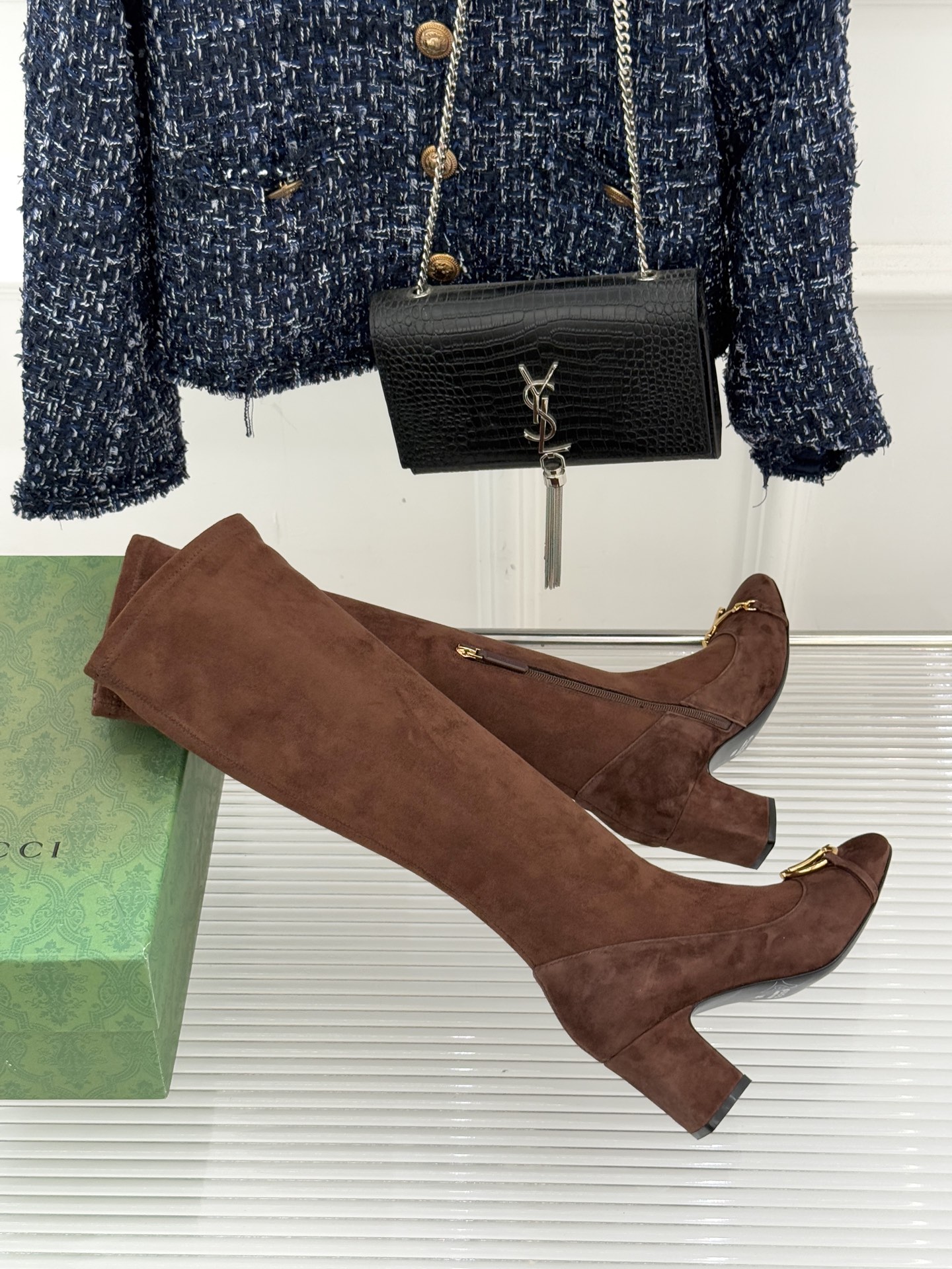 GUCCI グッチ レディース レイズドブーツ 本革 通勤 ブラック - 画像 5