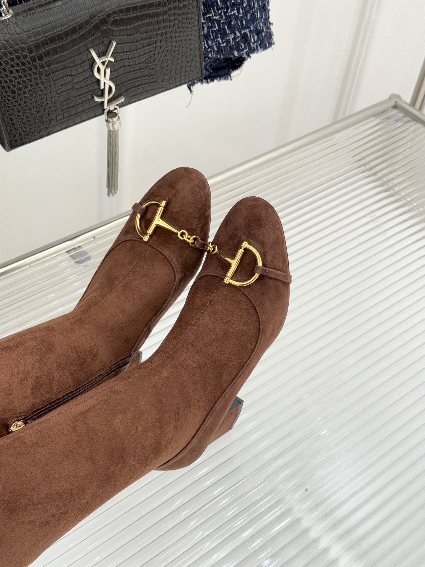 GUCCI グッチ レディース レイズドブーツ 本革 通勤 ブラック - 画像 7