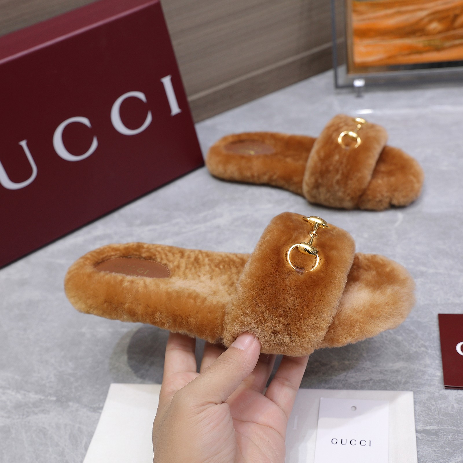 GUCCI グッチ フラットシューズ 本革 プラットフォーム ブラウン - 画像 3